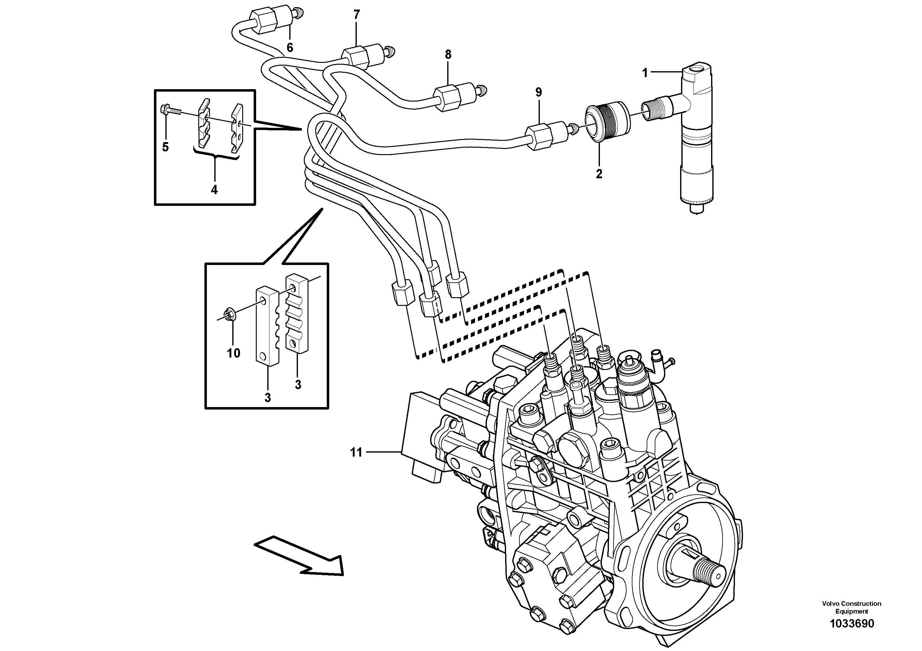 Схема запчастей Volvo MC90B - 58477 Fuel lines and injectors MC90B S/N 71000 -