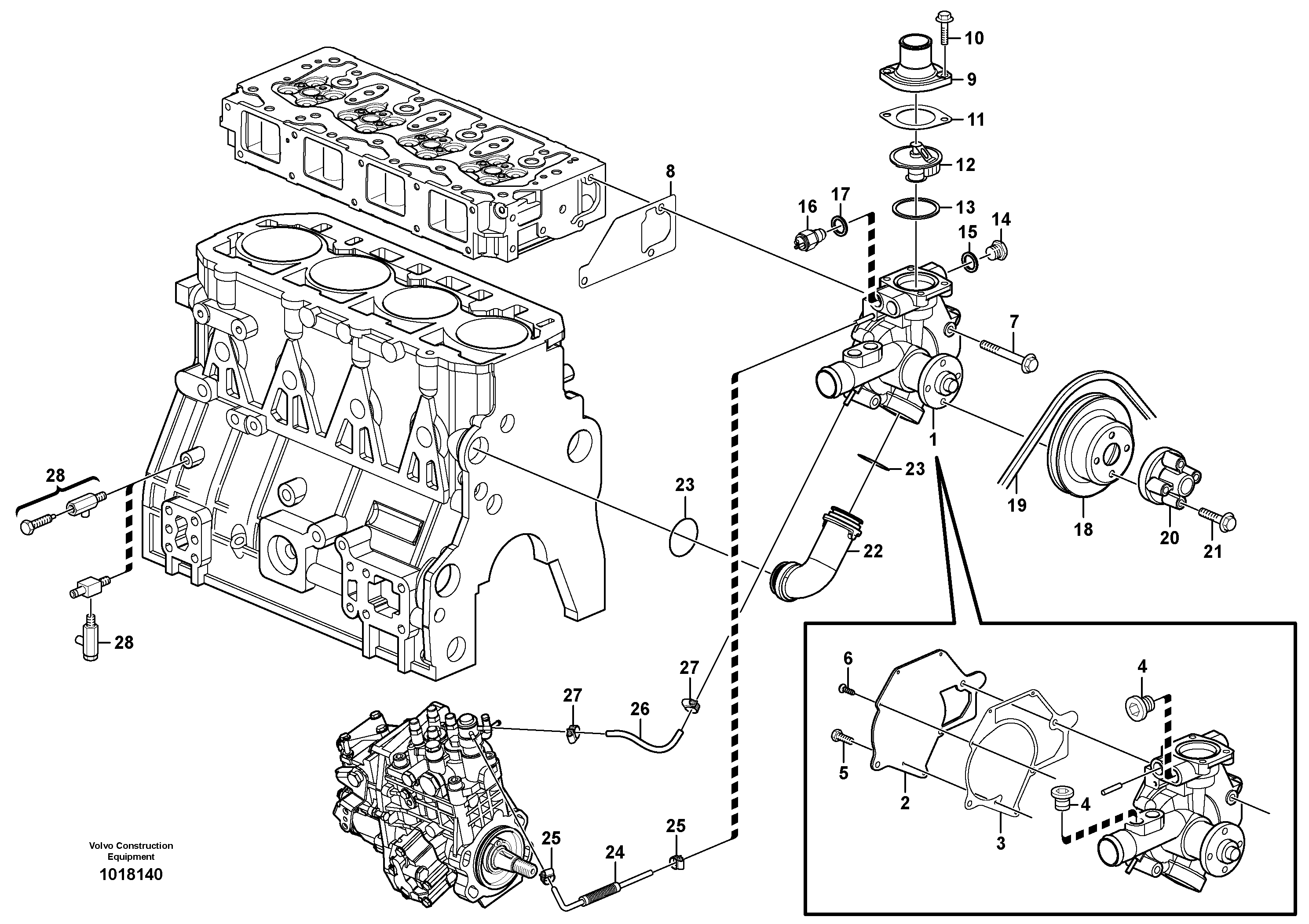 Схема запчастей Volvo MC90B - 59482 Water pump and thermostat housing MC90B S/N 71000 -