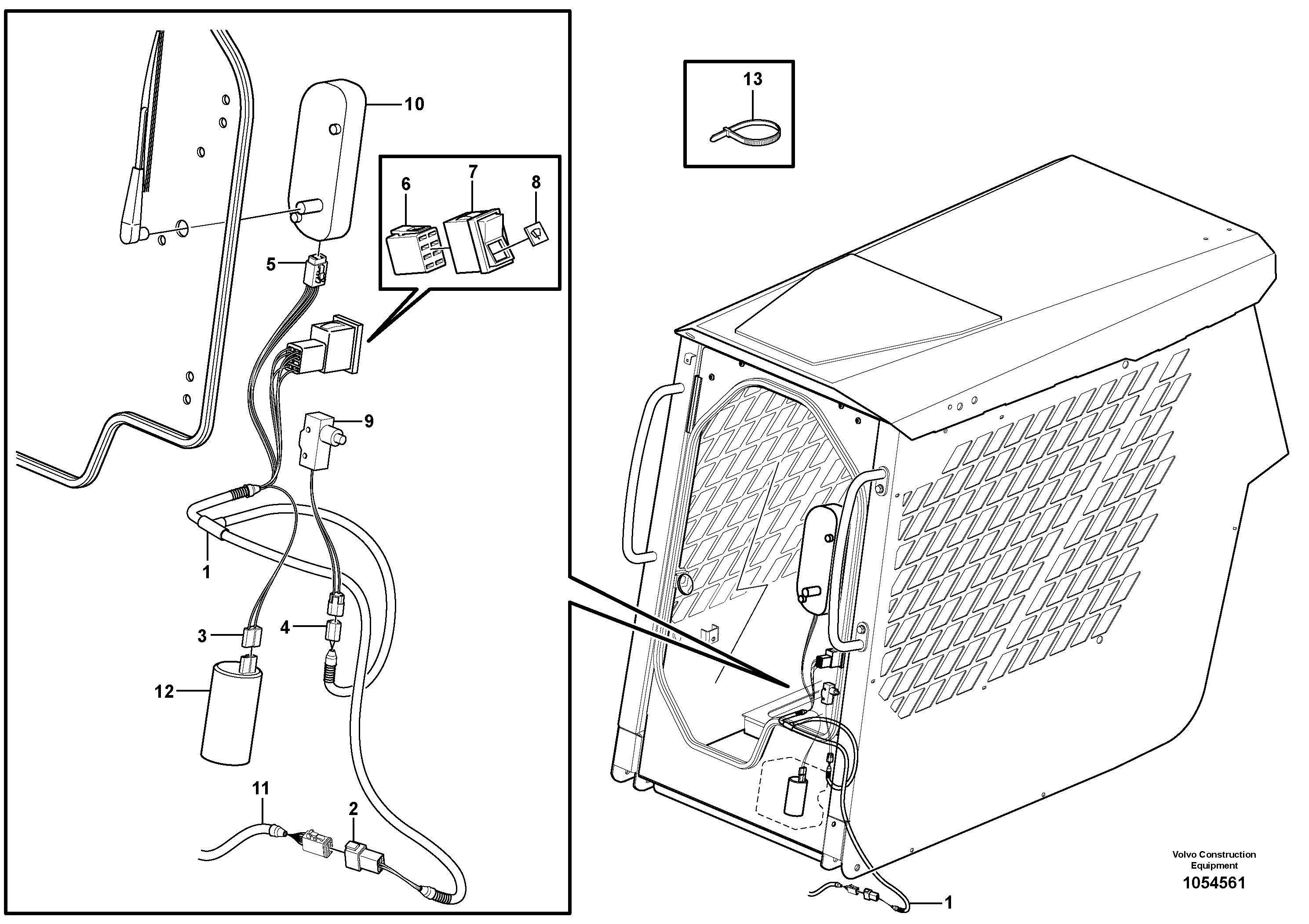 Схема запчастей Volvo MC90B - 98349 Cable harness door MC90B S/N 71000 -