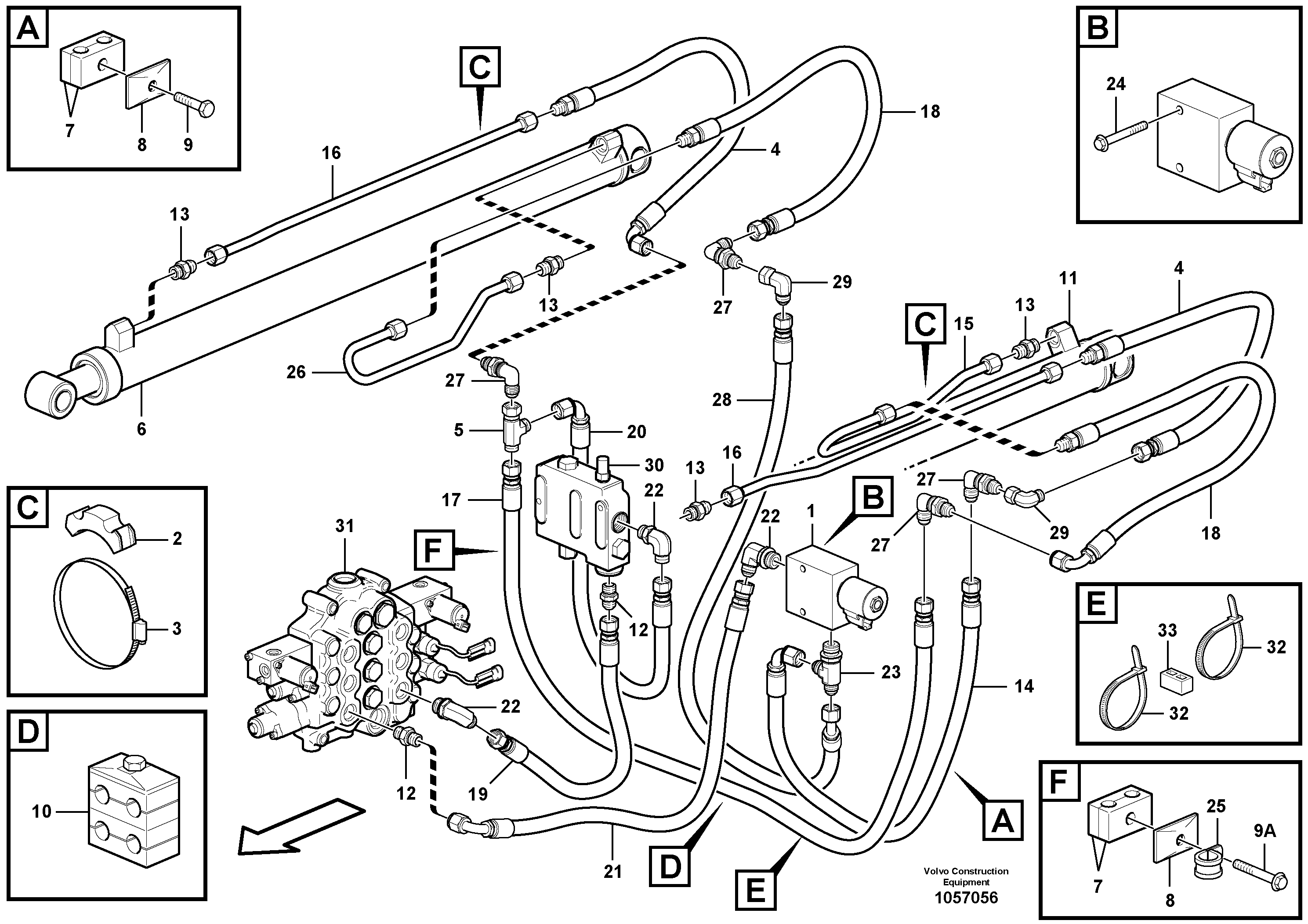 Схема запчастей Volvo MC90B - 81673 Loader arm hydraulic circuit (w/self level valve) MC90B S/N 71000 -