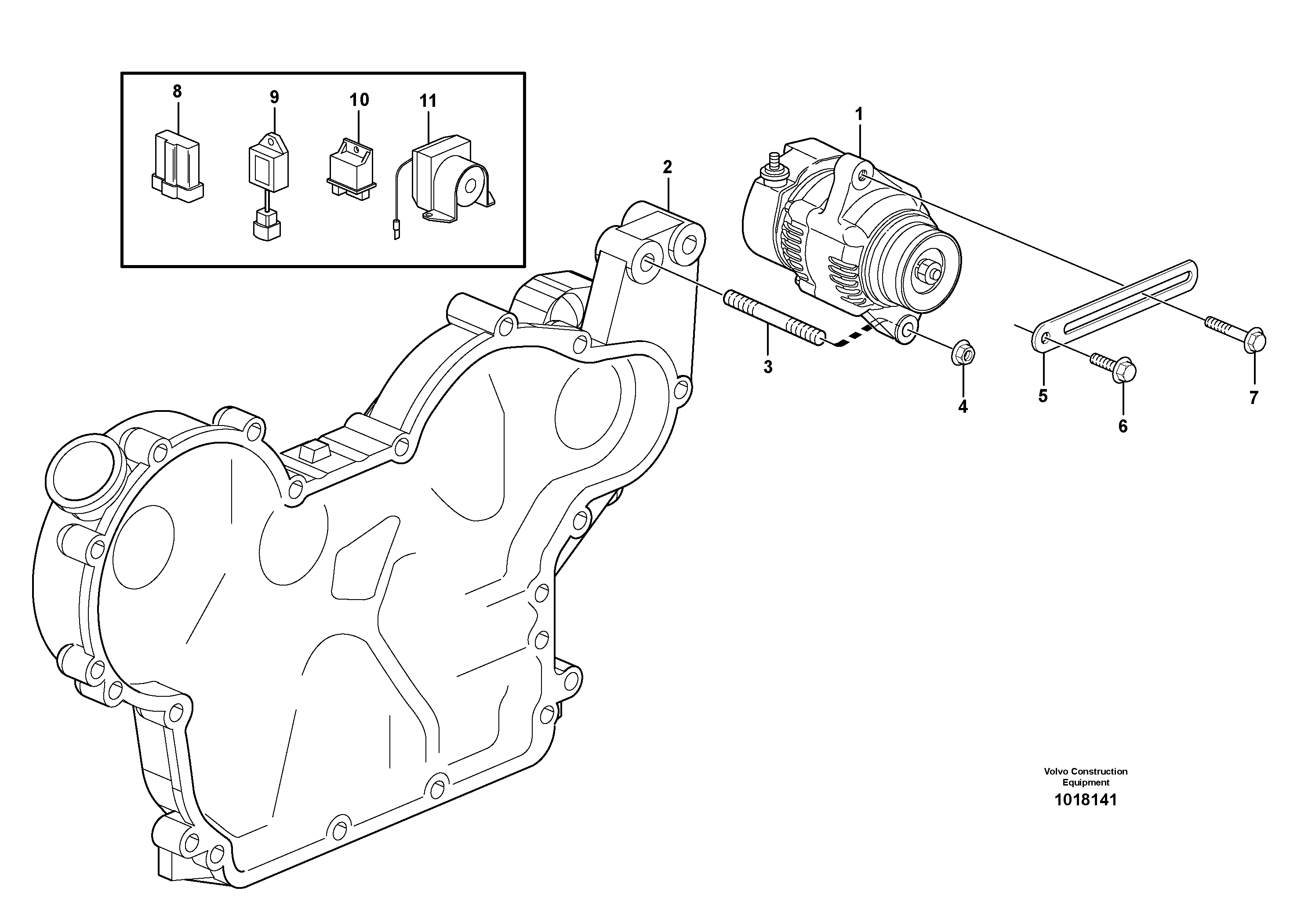 Схема запчастей Volvo MC110B - 12031 Alternator with assembling details MC110B