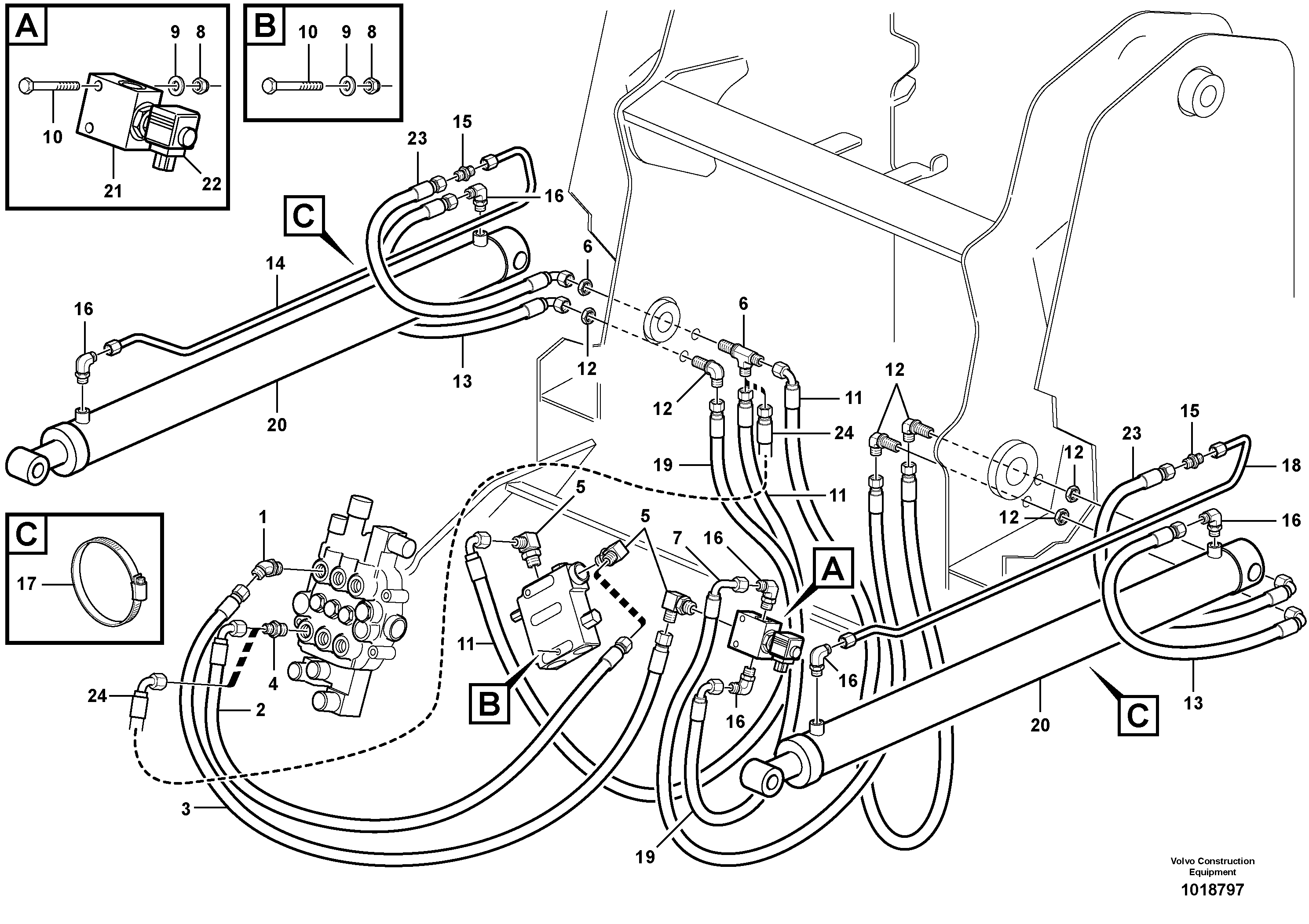 Схема запчастей Volvo MC110B - 15311 Loader arm hydraulic circuit (w/self level valve) MC110B