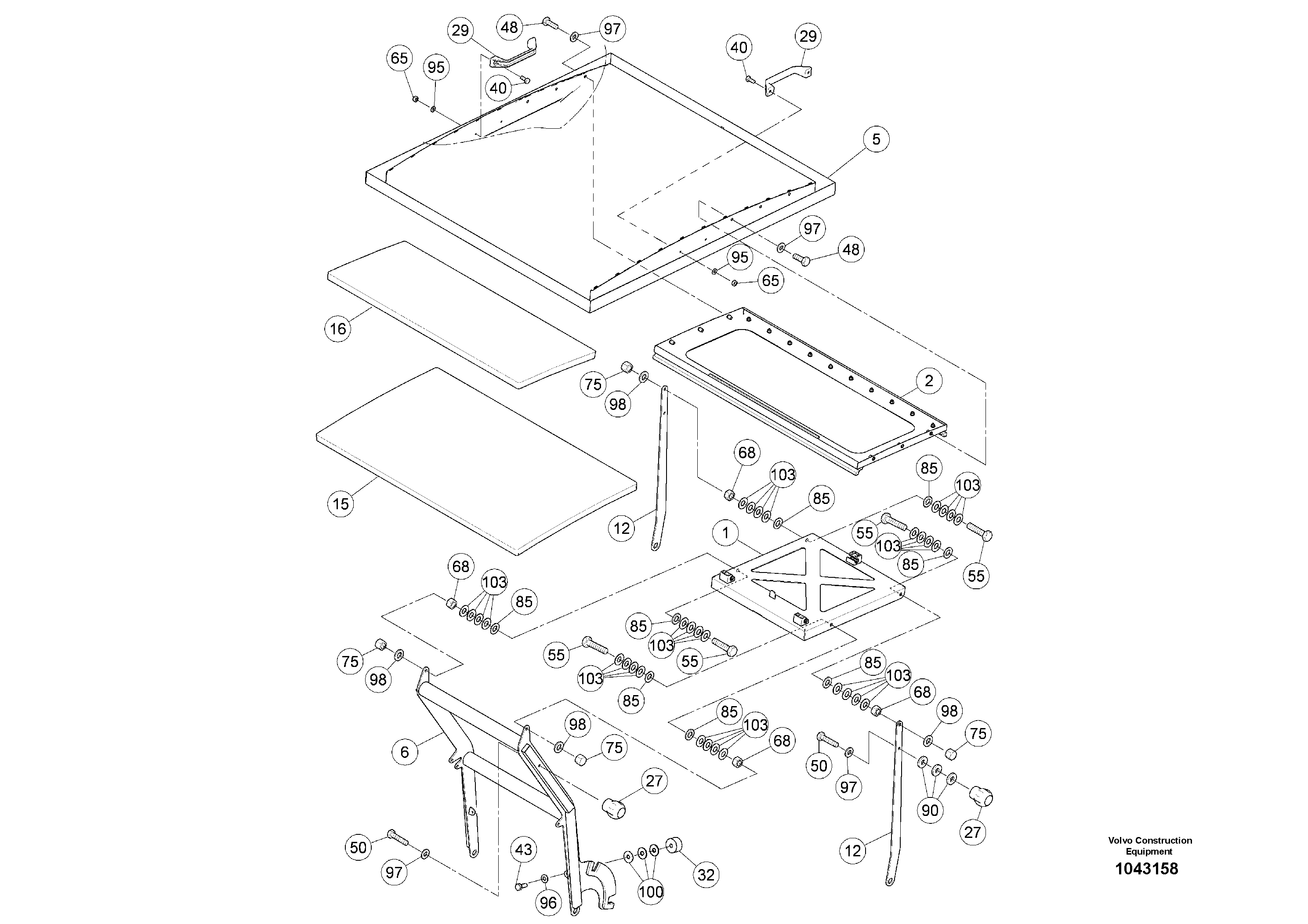 Схема запчастей Volvo MW500 S/N 20591 - - 96160 Canopy 