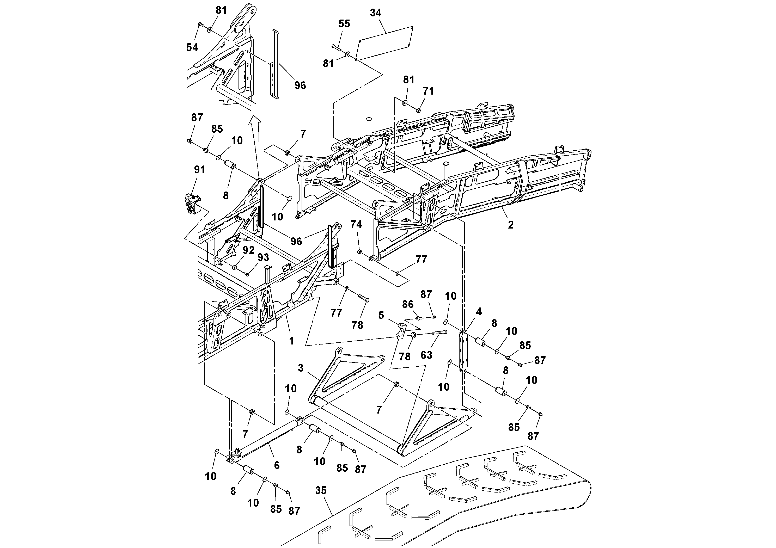 Схема запчастей Volvo MT2000 S/N 197282,198000- - 76836 Conveyor Assembly 