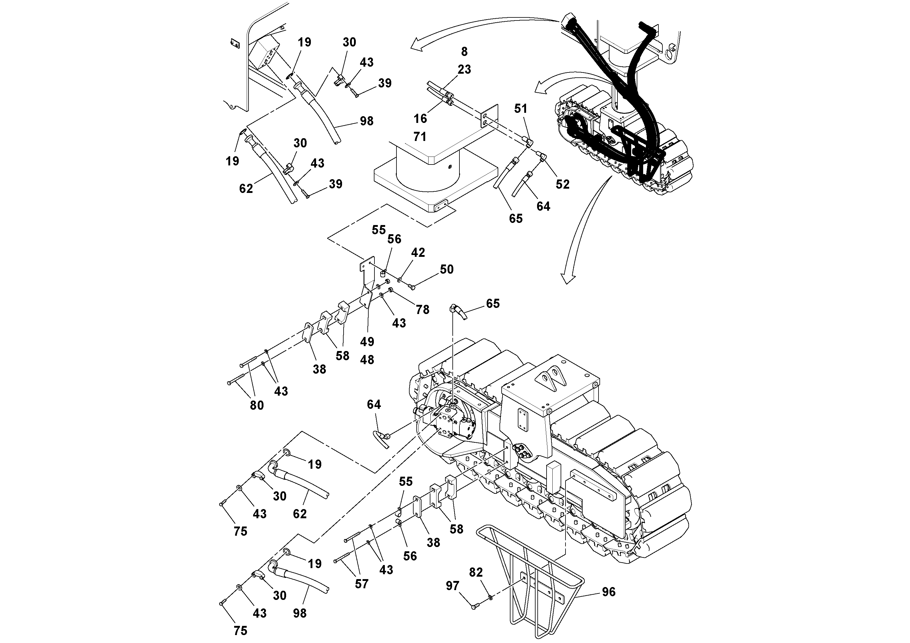 Схема запчастей Volvo MT2000 S/N 197282,198000- - 106855 Propulsion Hydraulics Installation 