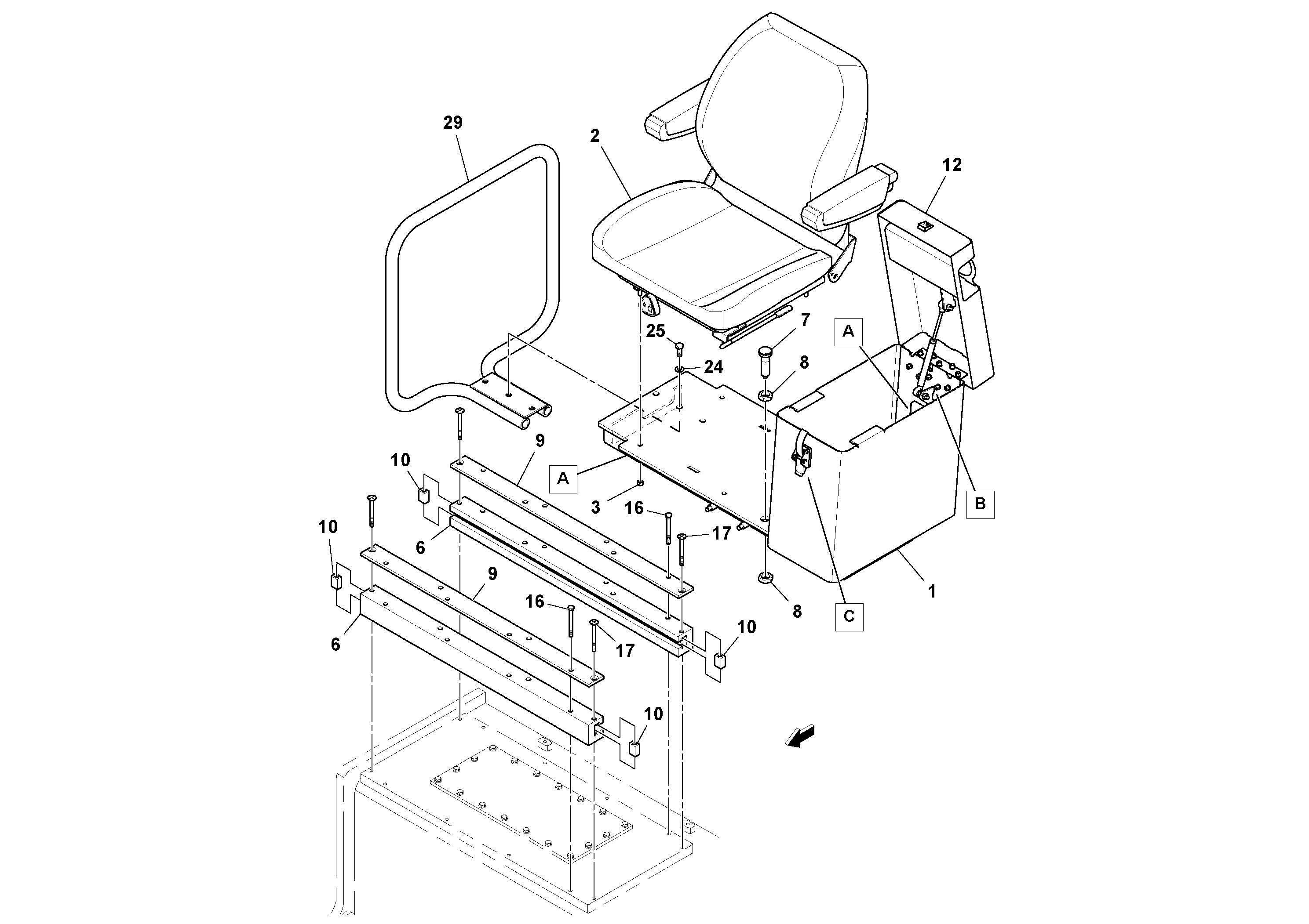 Схема запчастей Volvo MT2000 S/N 197282,198000- - 97179 Seat Assembly 