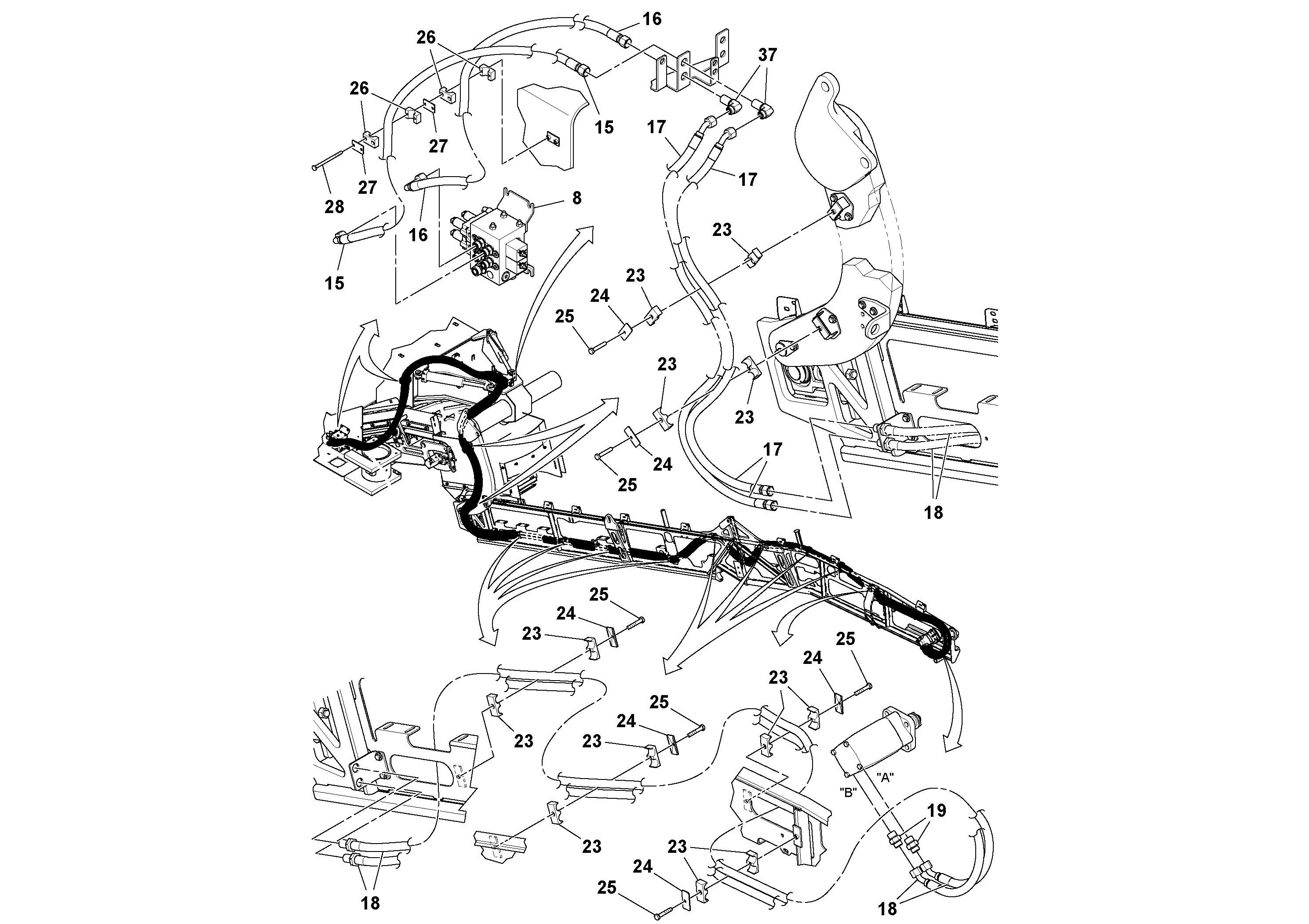 Схема запчастей Volvo MT2000 S/N 197282,198000- - 73512 Hydraulic installation 