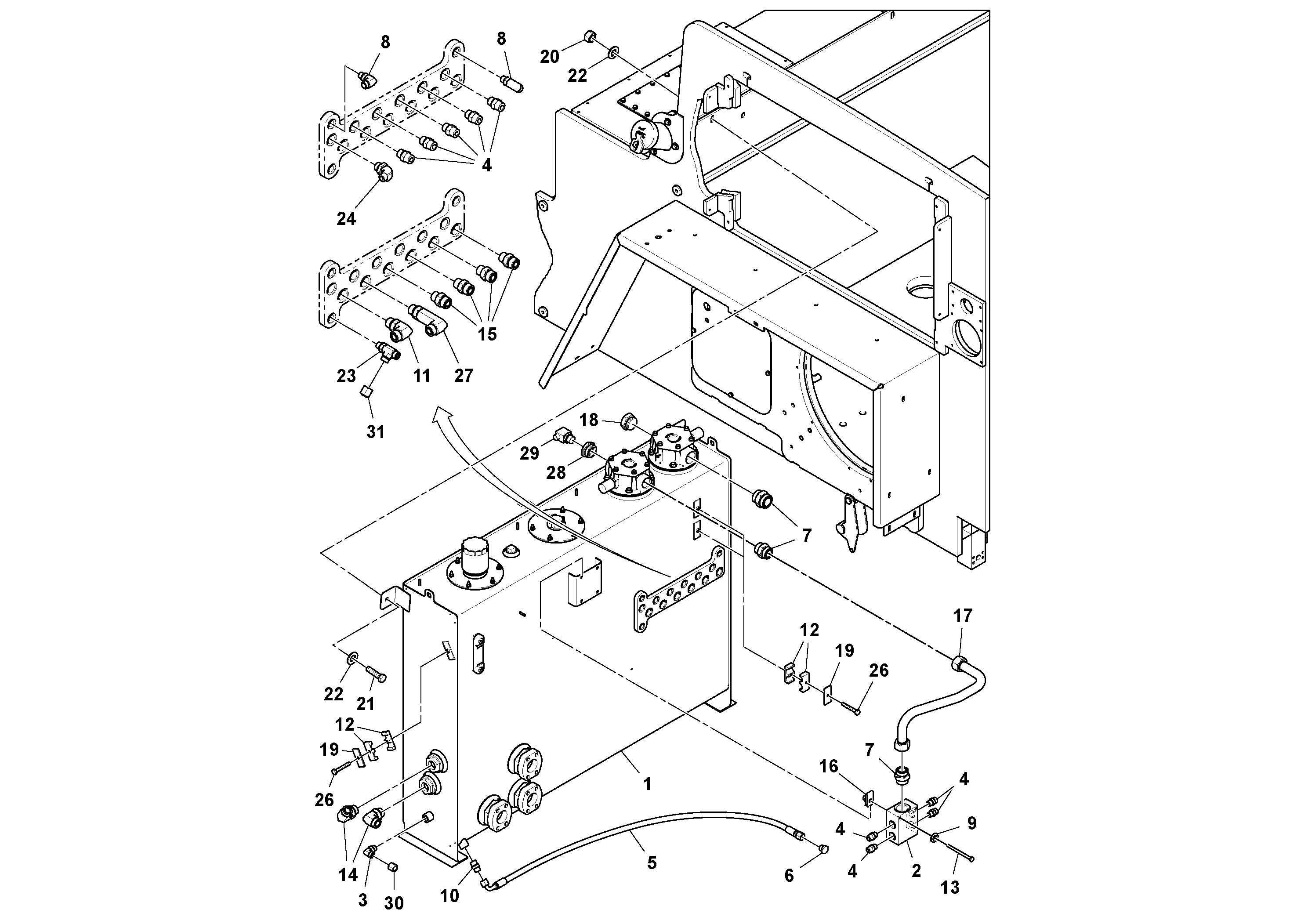 Схема запчастей Volvo MT2000 S/N 197282,198000- - 98261 Hydraulic Tank Installation 