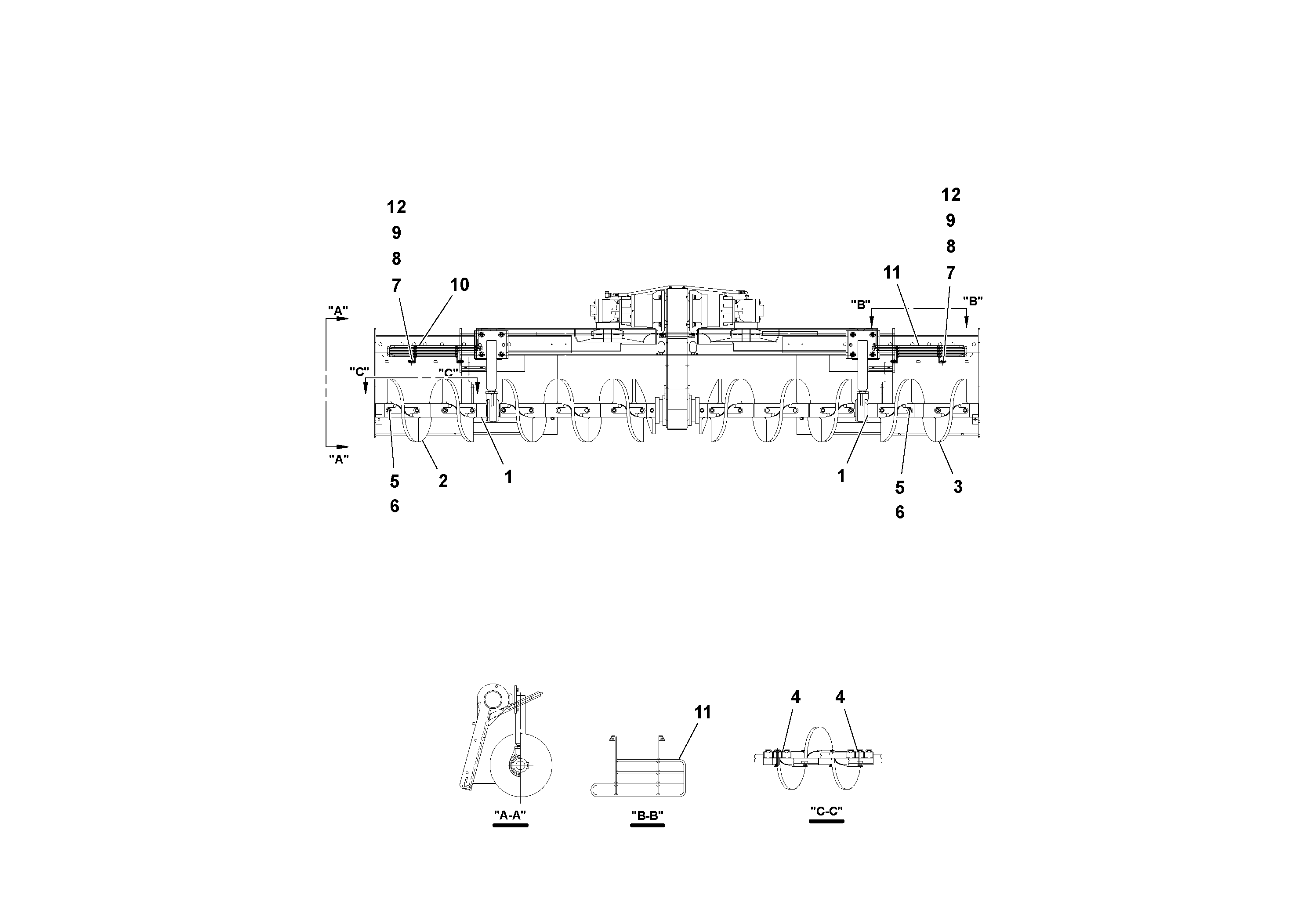 Схема запчастей Volvo PF3172/PF3200 S/N 197507- - 76875 Auger and Tunnel / Guard Arrangement 