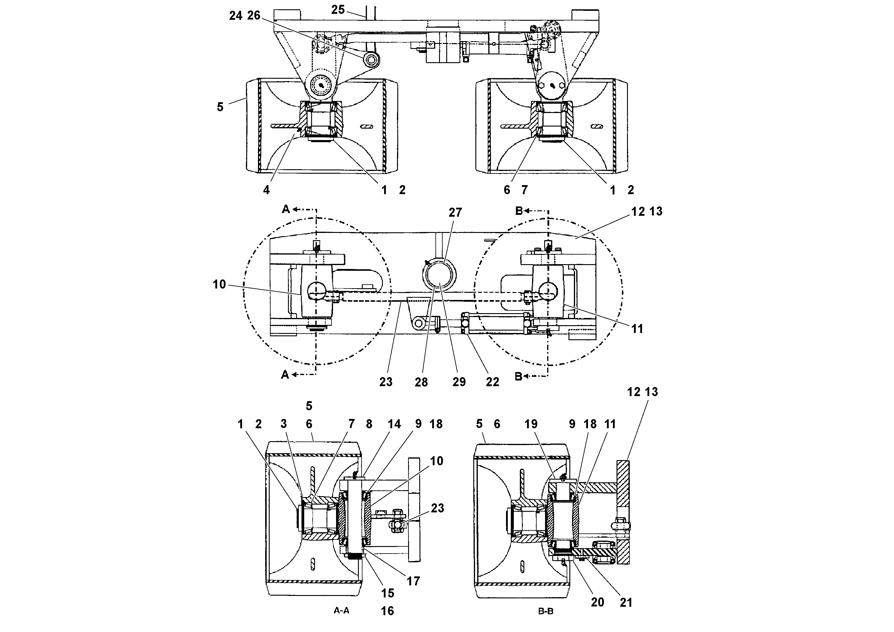 Схема запчастей Volvo PF3172/PF3200 S/N 197507- - 70149 Bogie Steering Arrangement 