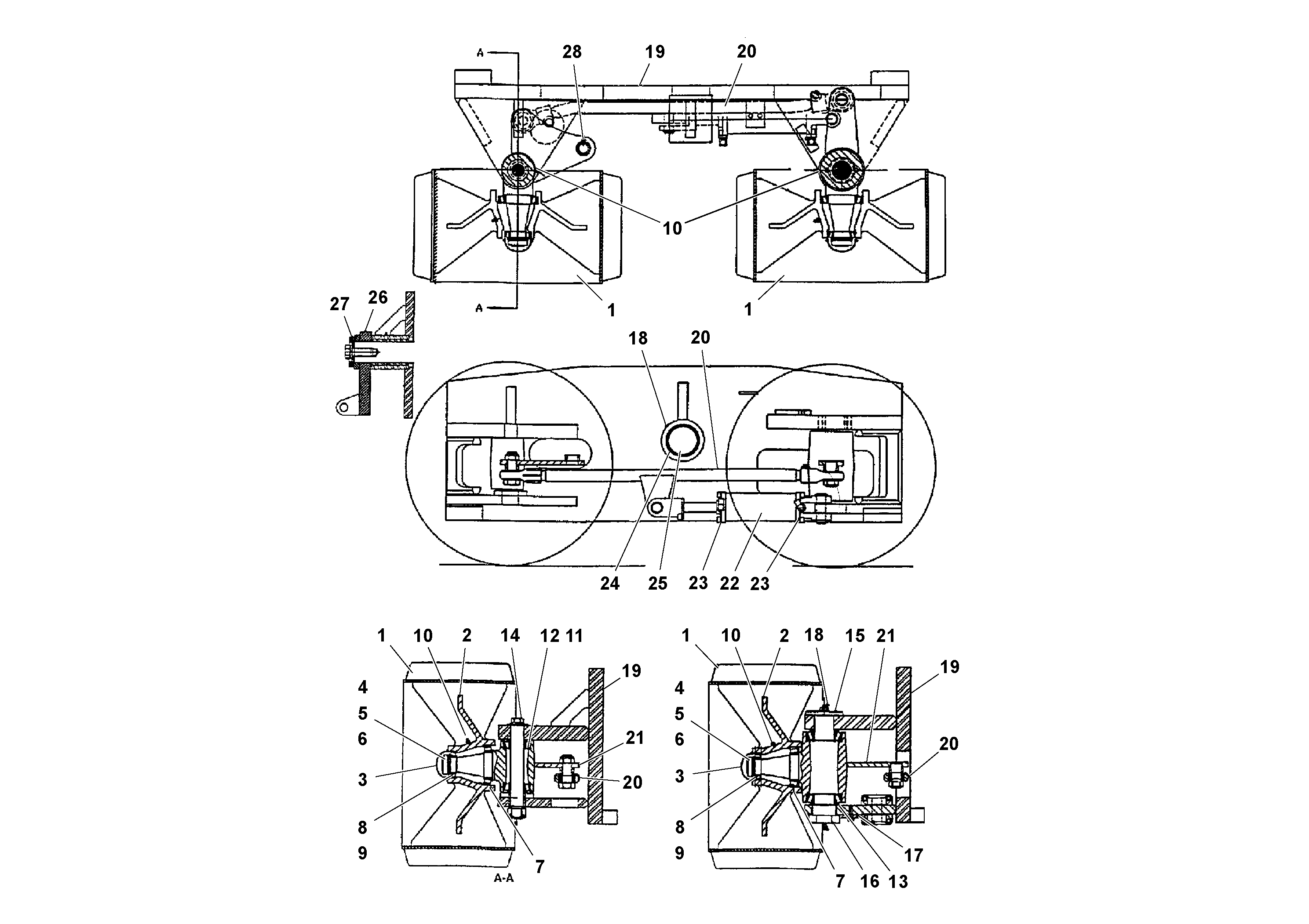 Схема запчастей Volvo PF3172/PF3200 S/N 197507- - 75149 Bogie Steering Arrangement 