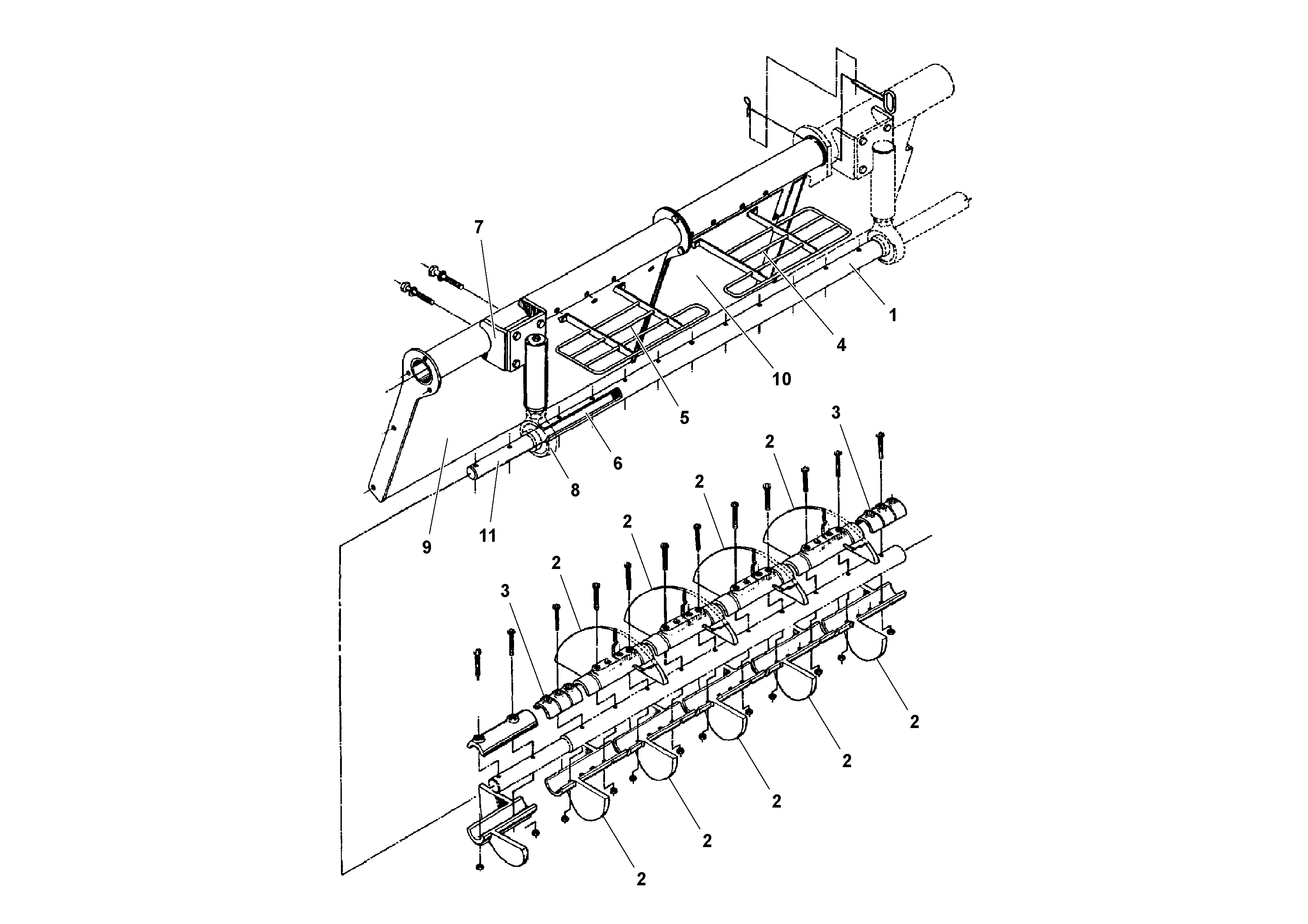 Схема запчастей Volvo PF3172/PF3200 S/N 197507- - 102441 Auger and Tunnel / Guard Arrangement 