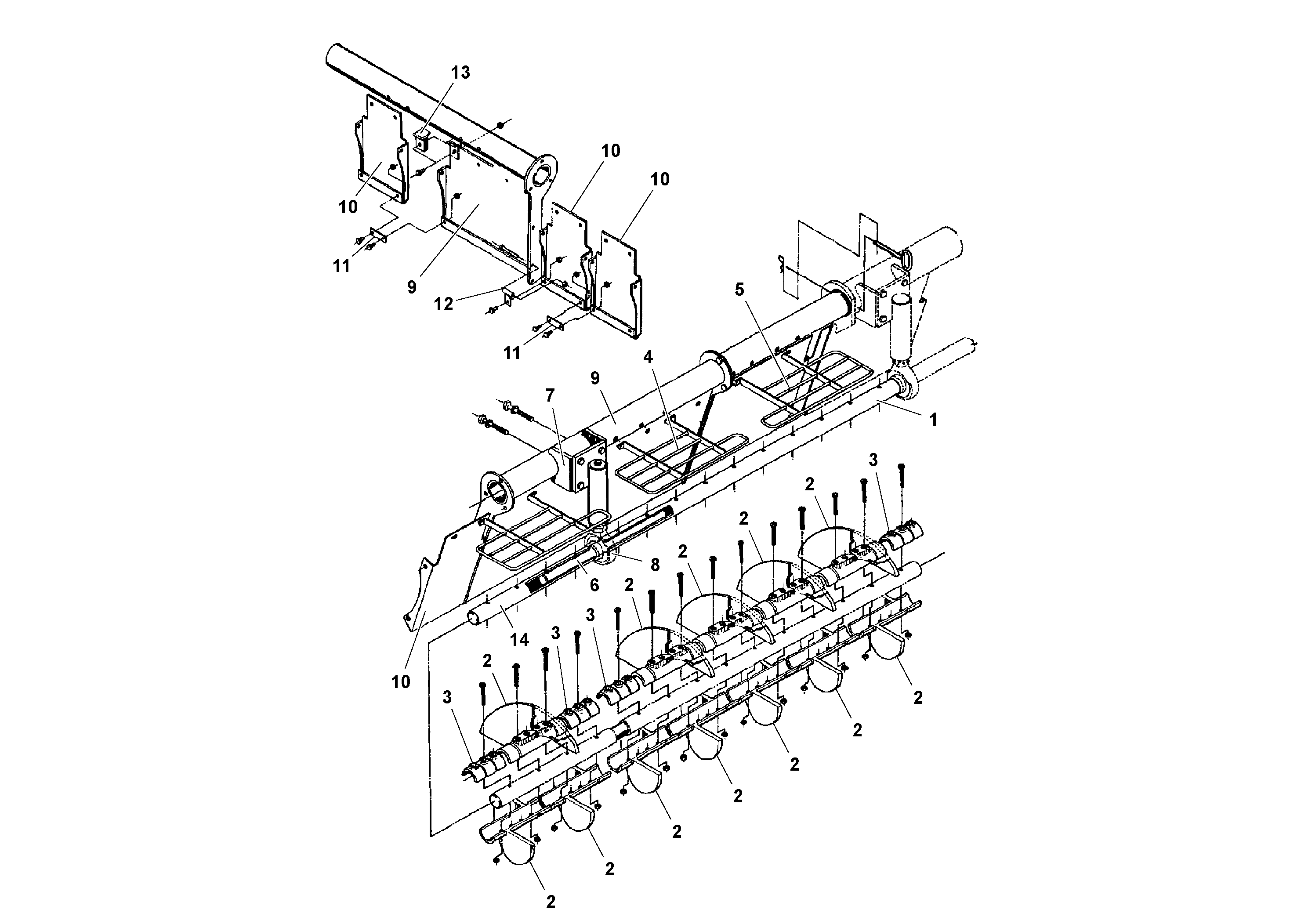 Схема запчастей Volvo PF3172/PF3200 S/N 197507- - 104307 Auger and Tunnel / Guard Arrangement 