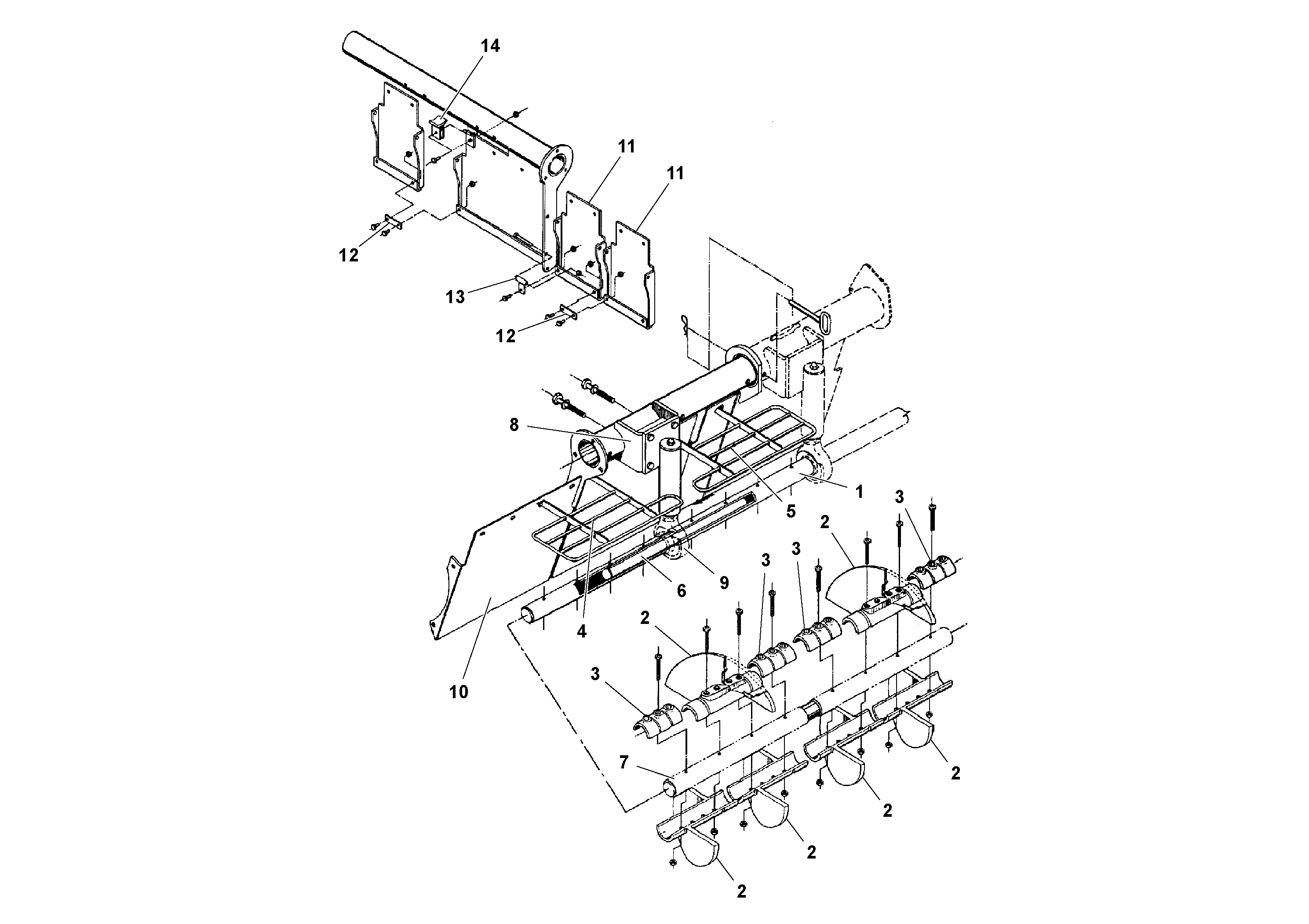 Схема запчастей Volvo PF3172/PF3200 S/N 197507- - 105967 Auger and Tunnel / Guard Arrangement 