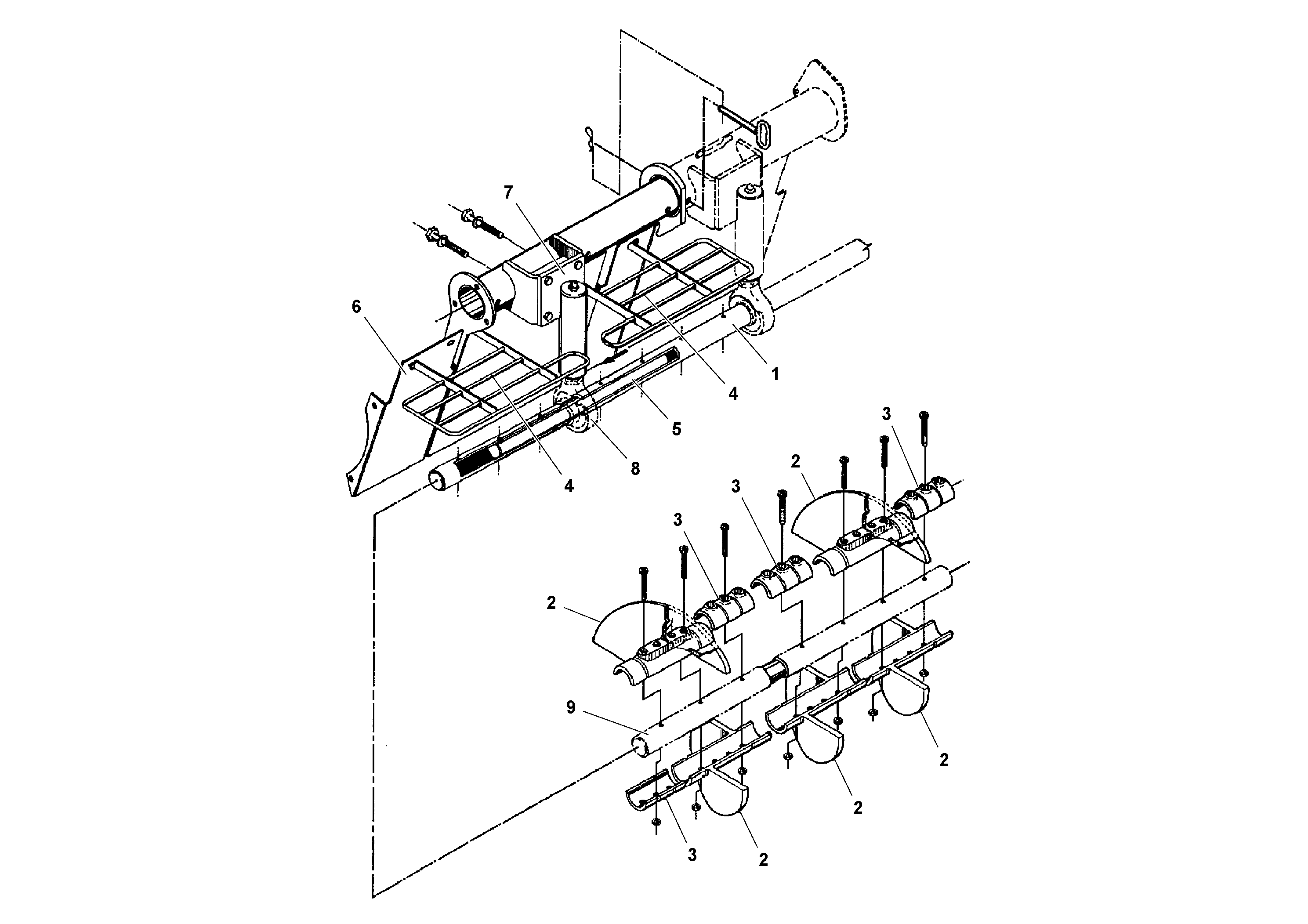 Схема запчастей Volvo PF3172/PF3200 S/N 197507- - 106580 Auger and Tunnel / Guard Arrangement 