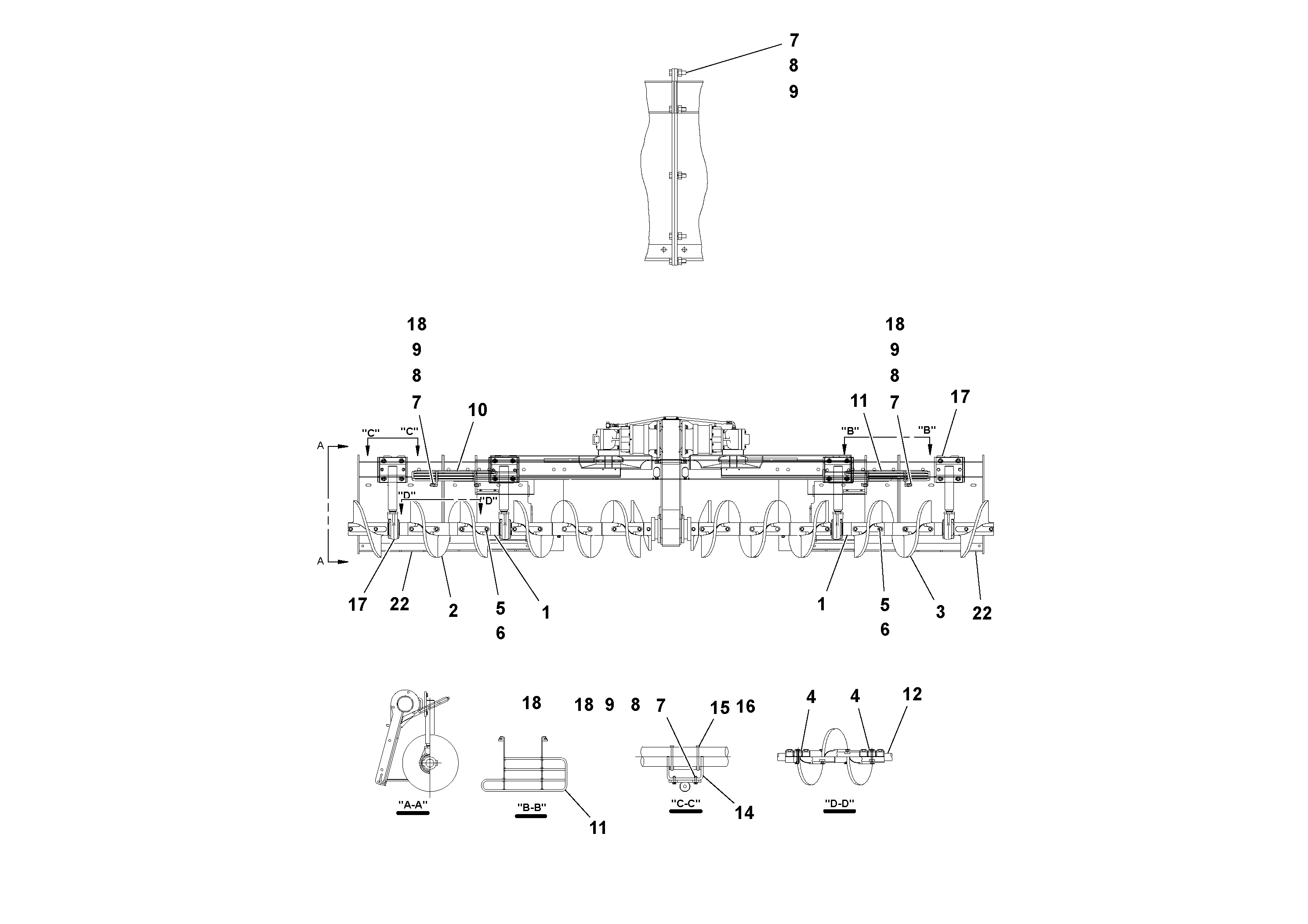 Схема запчастей Volvo PF3172/PF3200 S/N 197507- - 106780 Auger and Tunnel / Guard Arrangement 