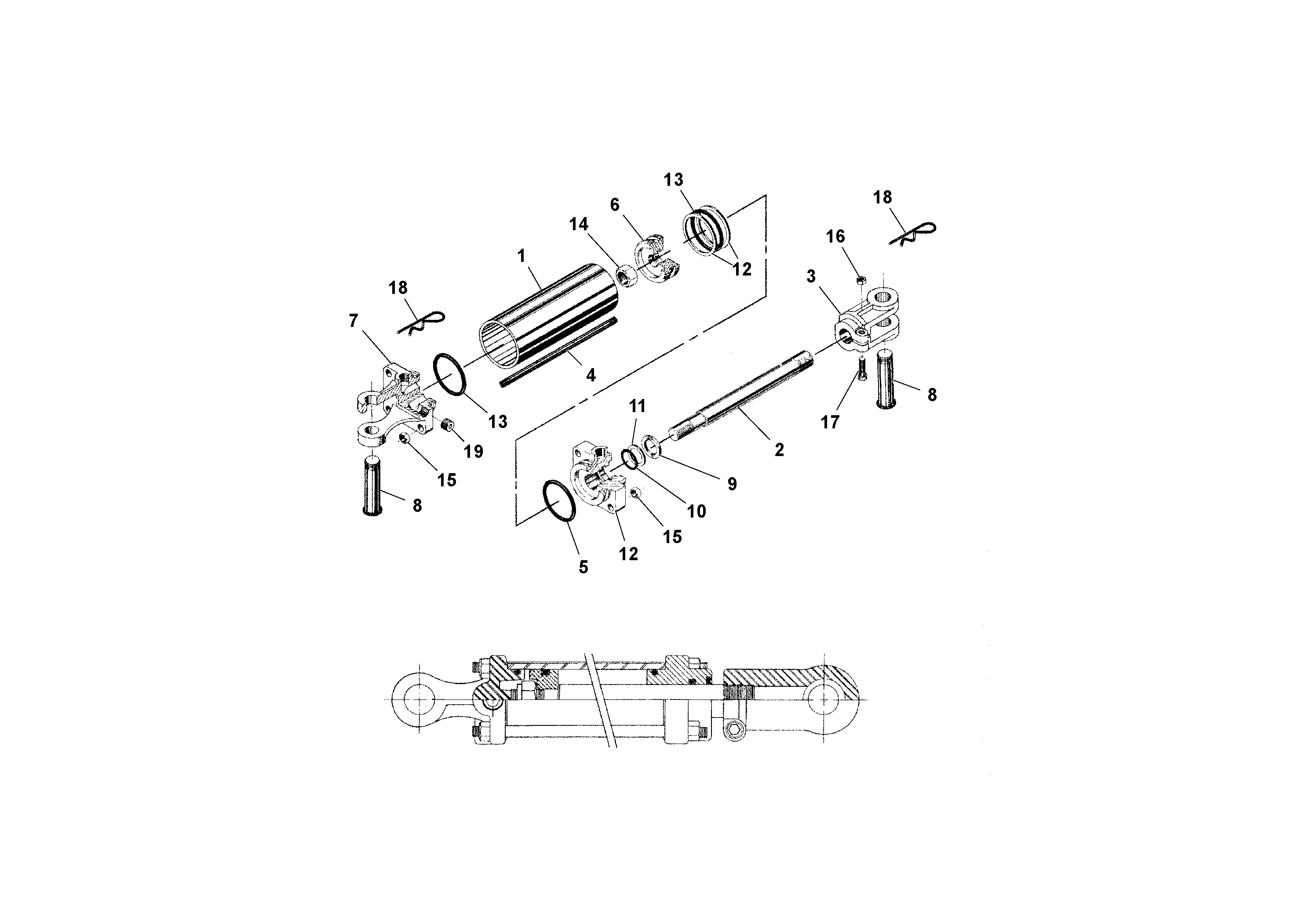 Схема запчастей Volvo AGS 7.5 ATT. BLAW KONTROL II PF161, PF2181, PF4410 - 90155 Side Arm Cylinder Assembly 