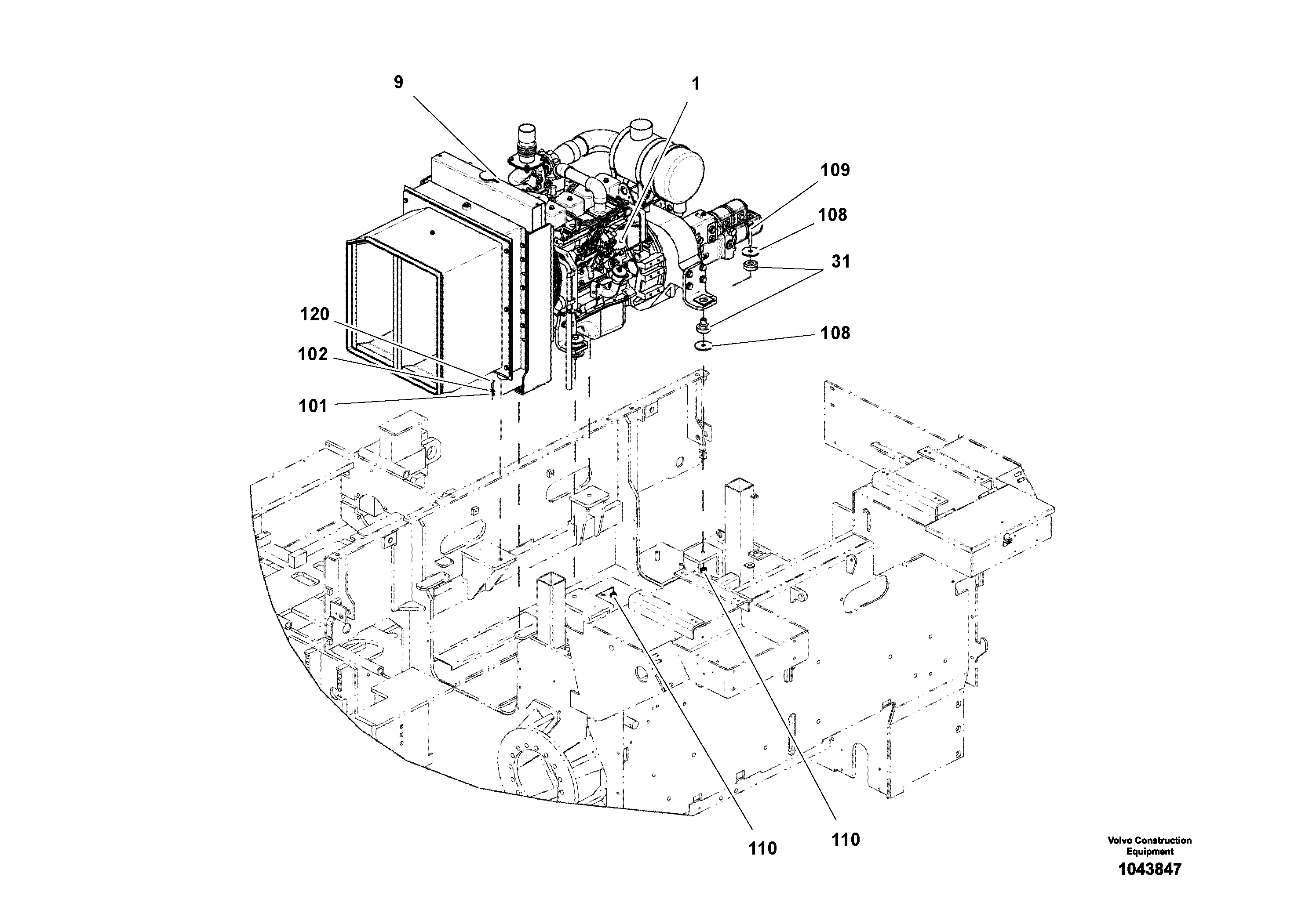 Схема запчастей Volvo ABG4371 S/N 0847503049- - 94537 Engine Installation 