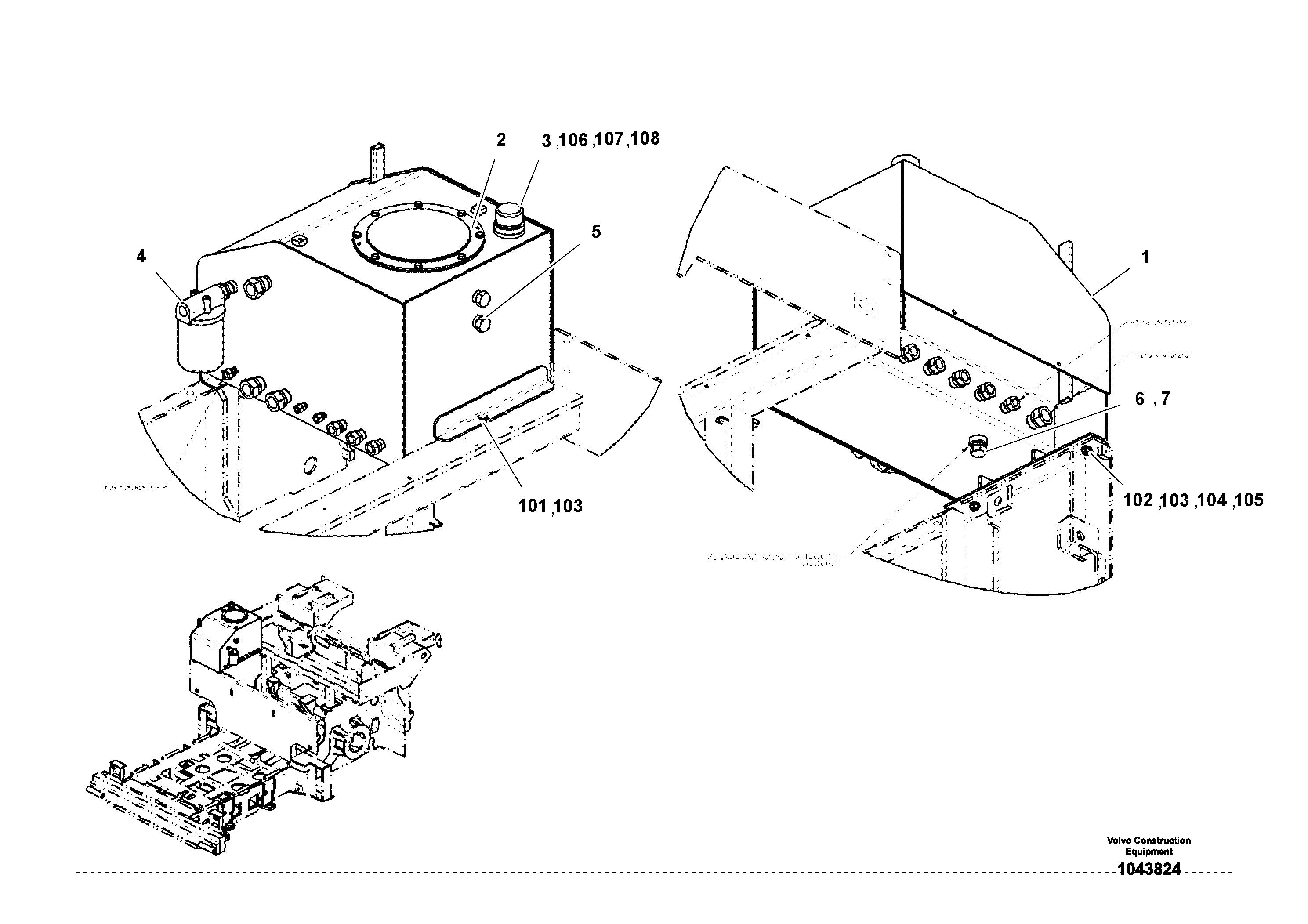 Схема запчастей Volvo ABG4371 S/N 0847503049- - 100850 Hydraulic Tank Assembly 