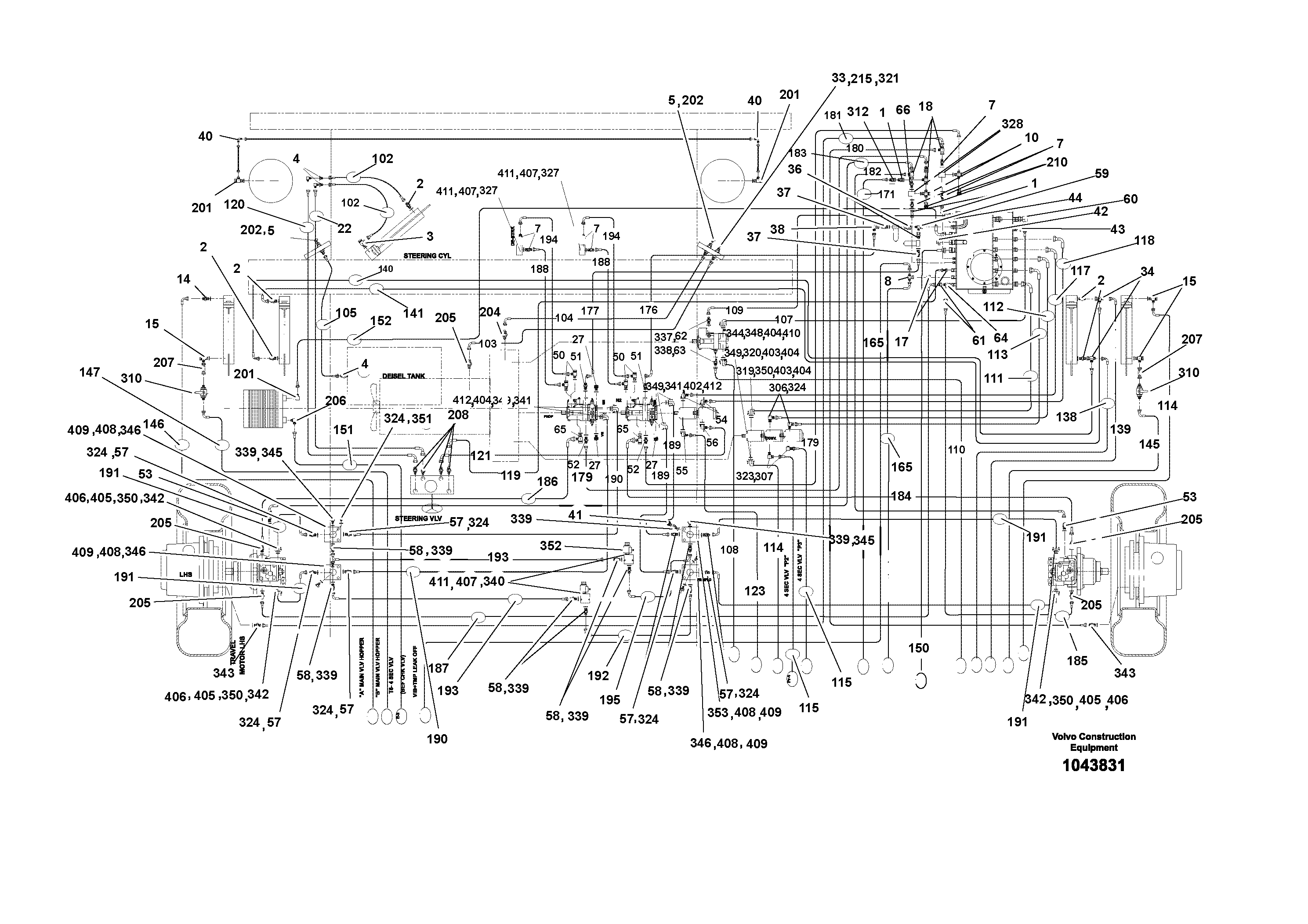 Схема запчастей Volvo ABG4371 S/N 0847503049- - 104917 Piping Hydraulic 