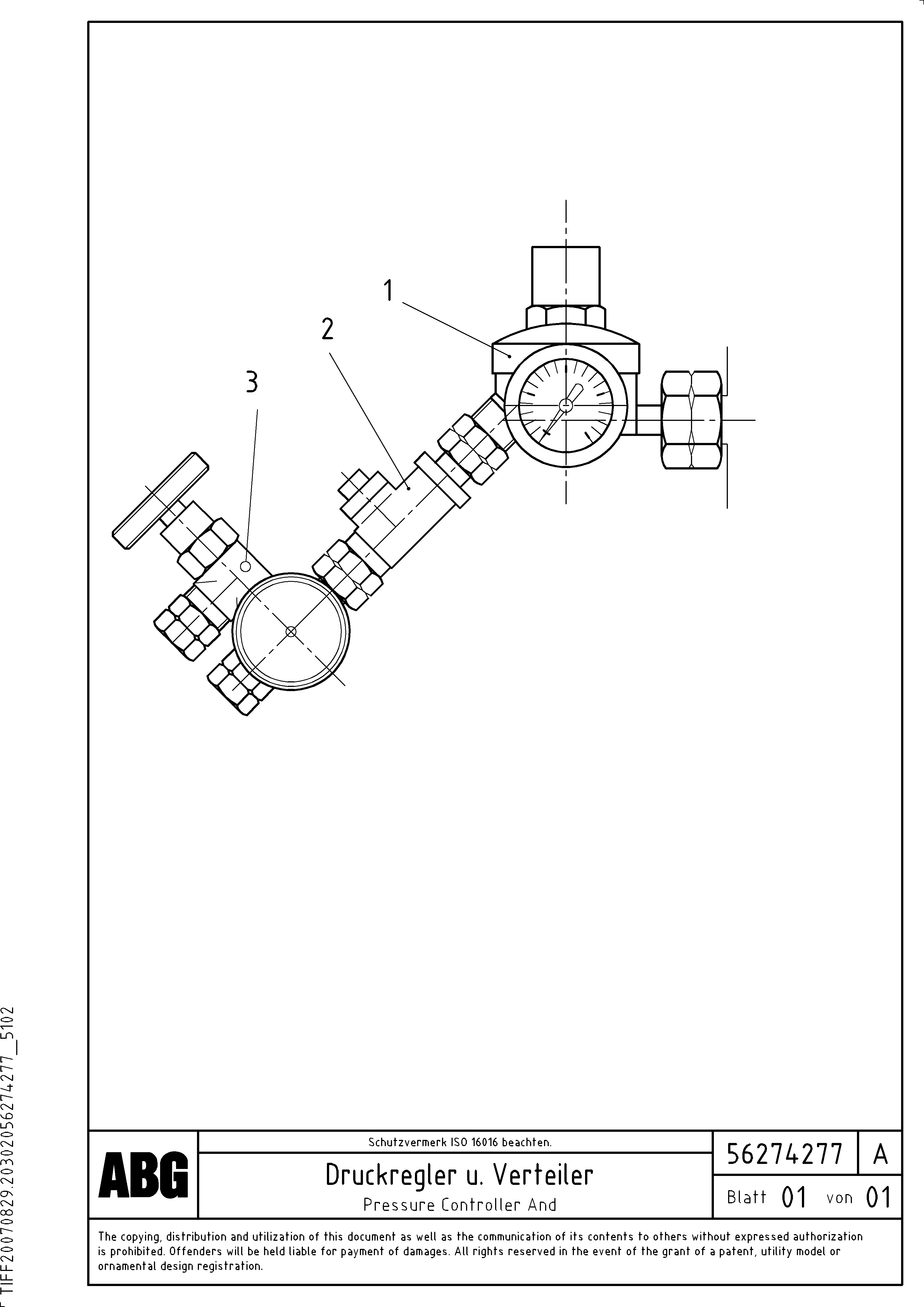 Схема запчастей Volvo ABG3870 - 67358 Pressure control and distributor for gas heating VB 50 ATT. SCREEDS 2,0 - 5,0M ABG3870