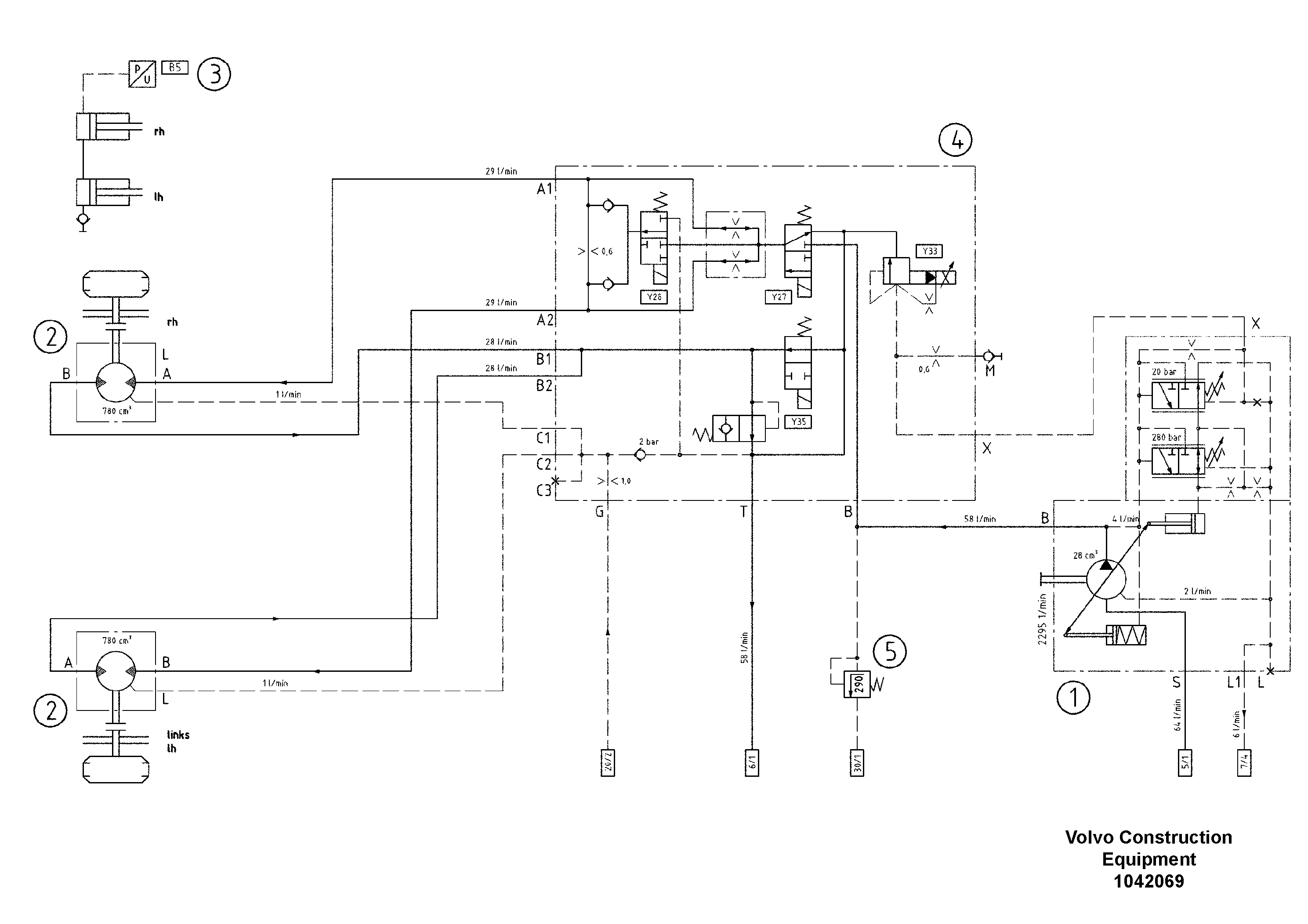 Схема запчастей Volvo ABG3870 - 47581 Hydraulic diagram ABG3870 S/N 20538 -