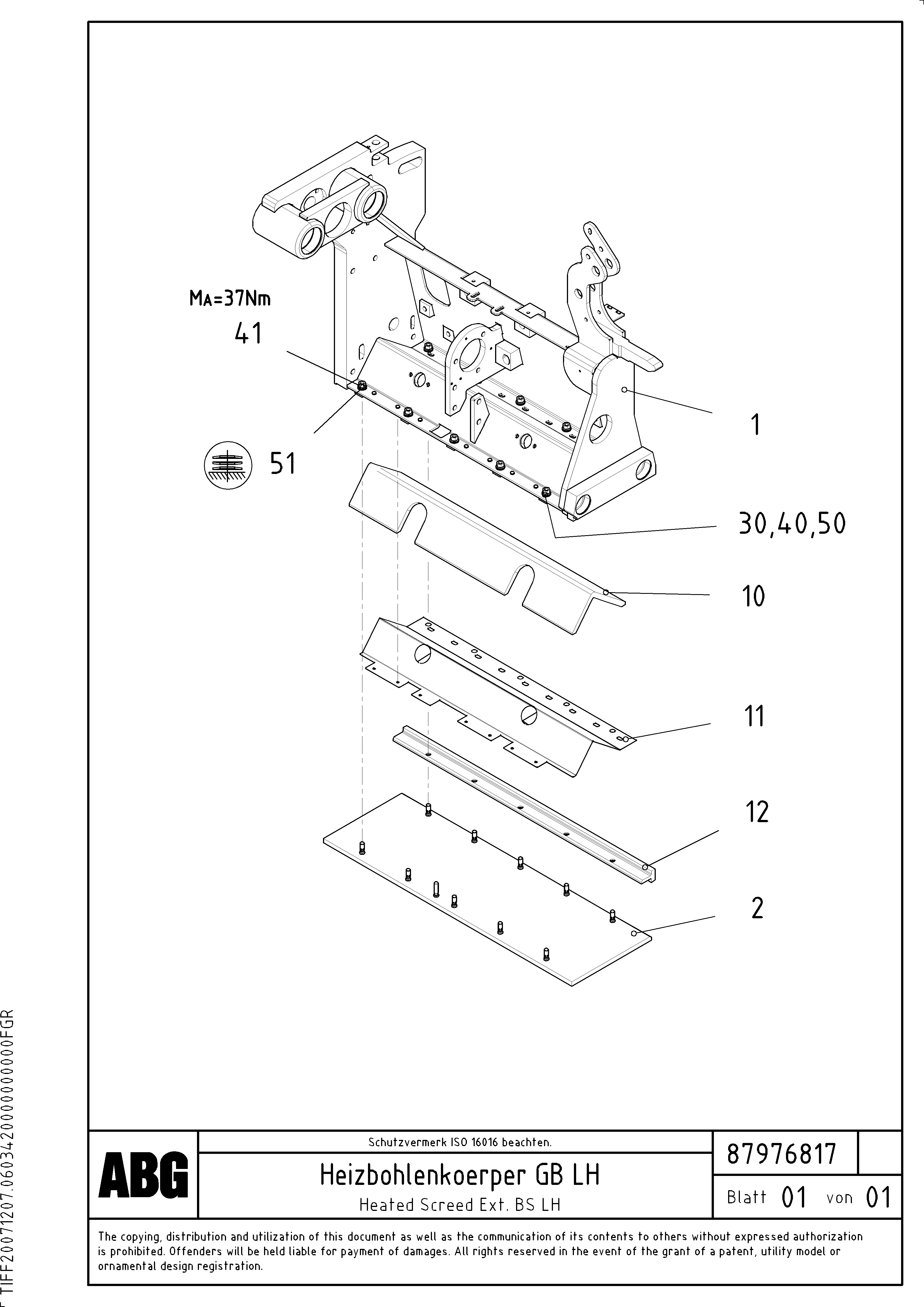 Схема запчастей Volvo ABG3870 - 71254 Heated body for basic screed VB 50 ATT. SCREEDS 2,0 - 5,0M ABG3870