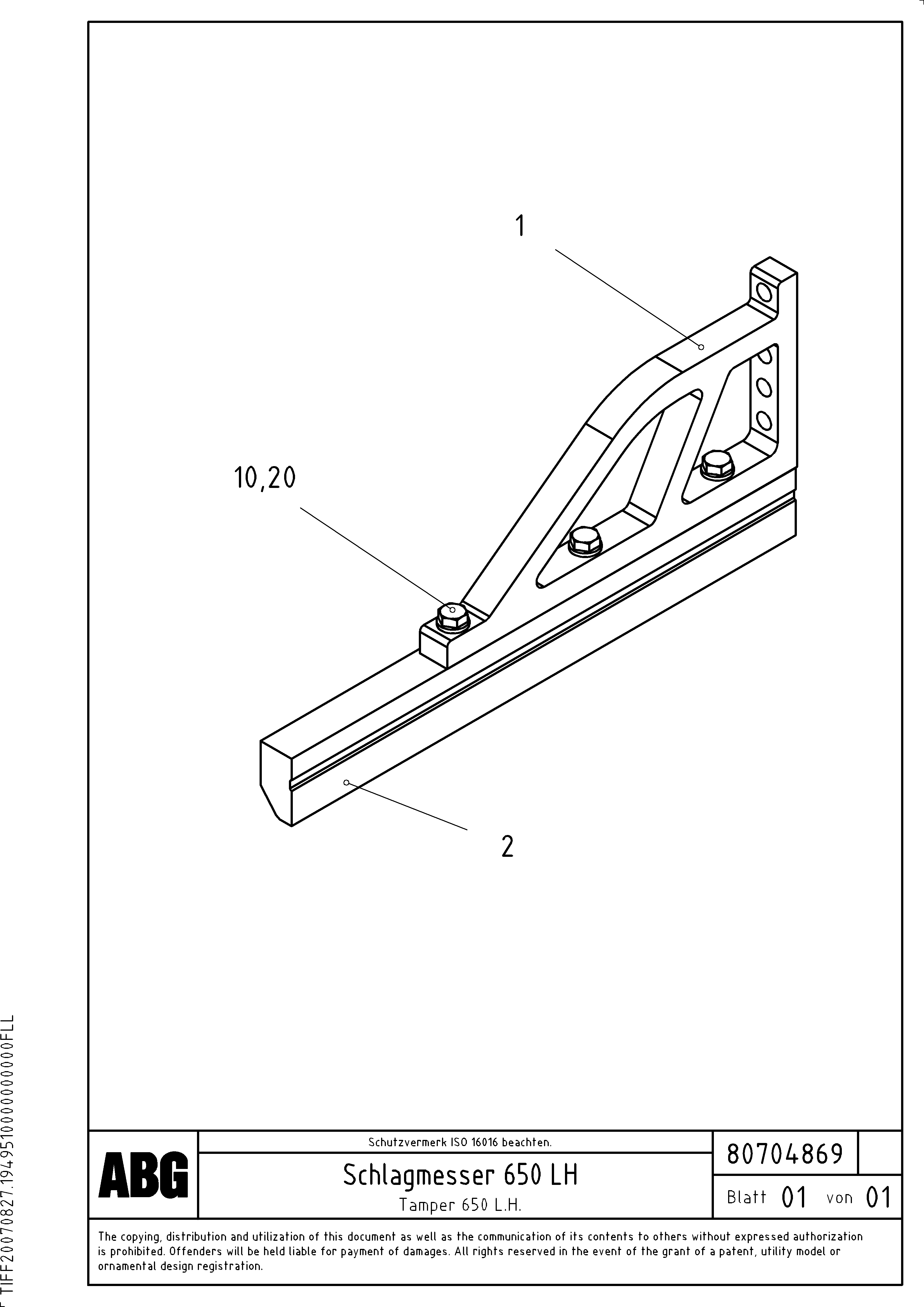 Схема запчастей Volvo ABG3870 - 68710 Tamper for extension VB 50 ATT. SCREEDS 2,0 - 5,0M ABG3870