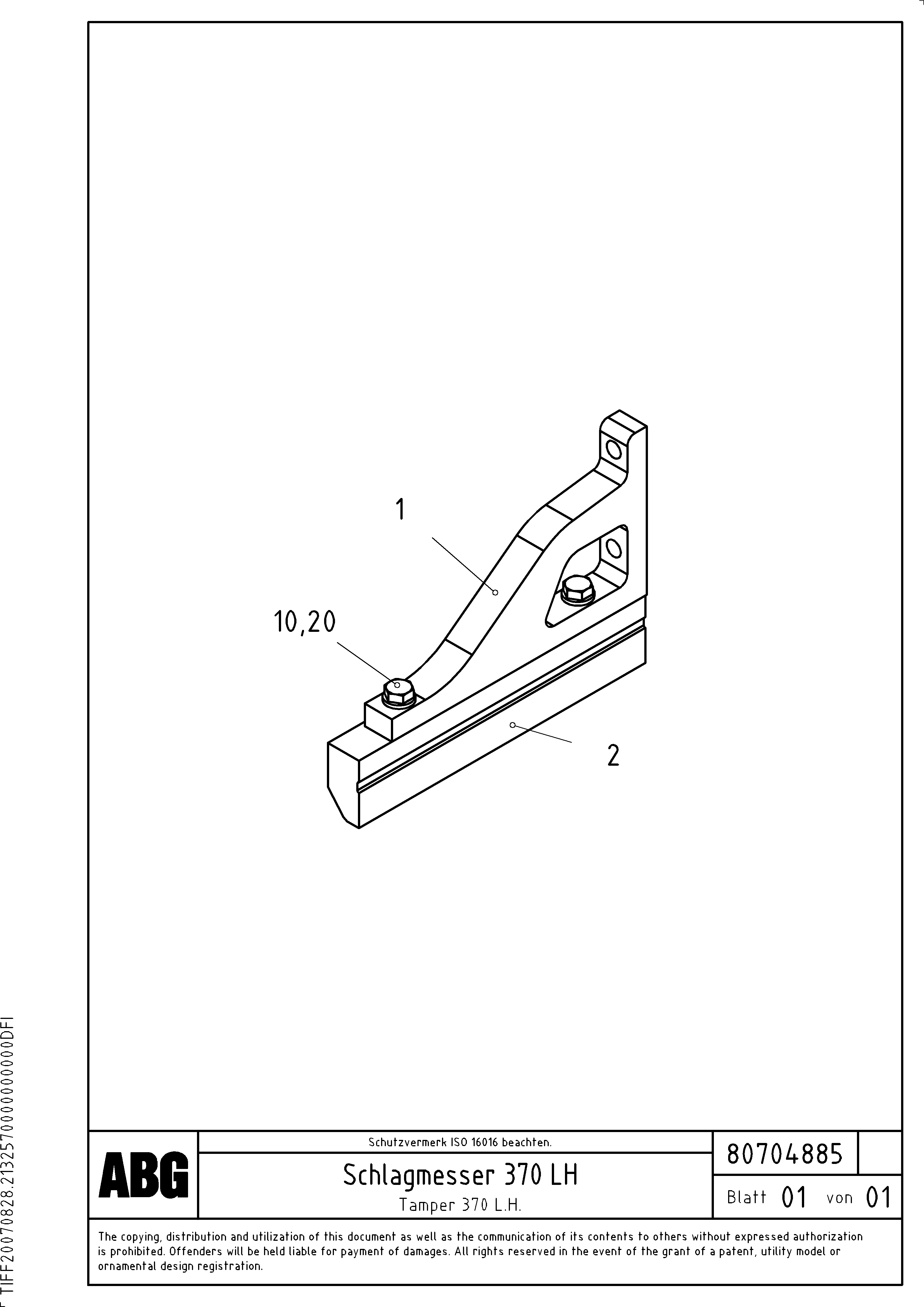 Схема запчастей Volvo ABG3870 - 68711 Tamper for extension VB 50 ATT. SCREEDS 2,0 - 5,0M ABG3870