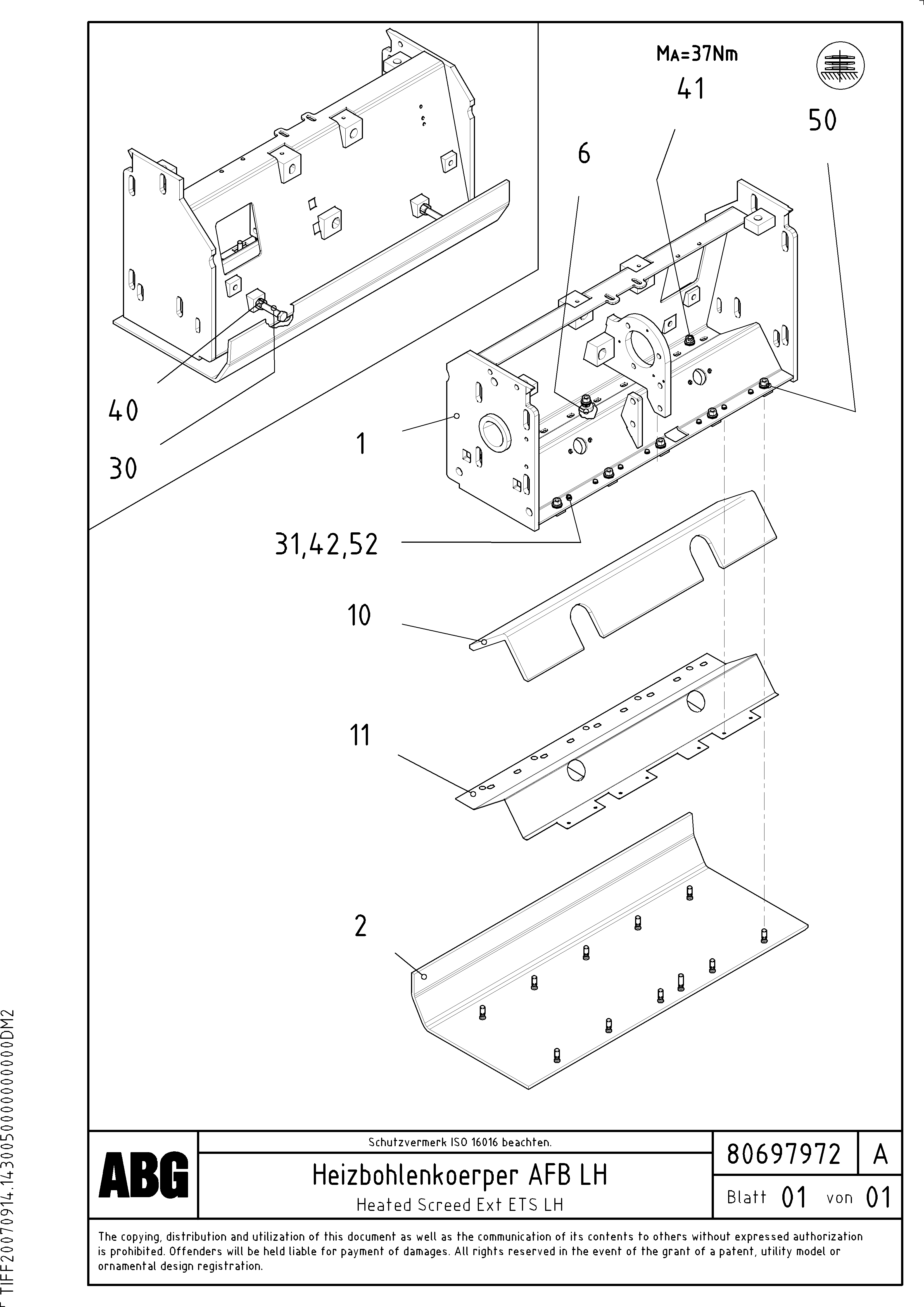 Схема запчастей Volvo ABG3870 - 63633 Heated body for extendable screed VB-V 50 ATT. SCREEDS 2,0 - 5,0M ABG3870