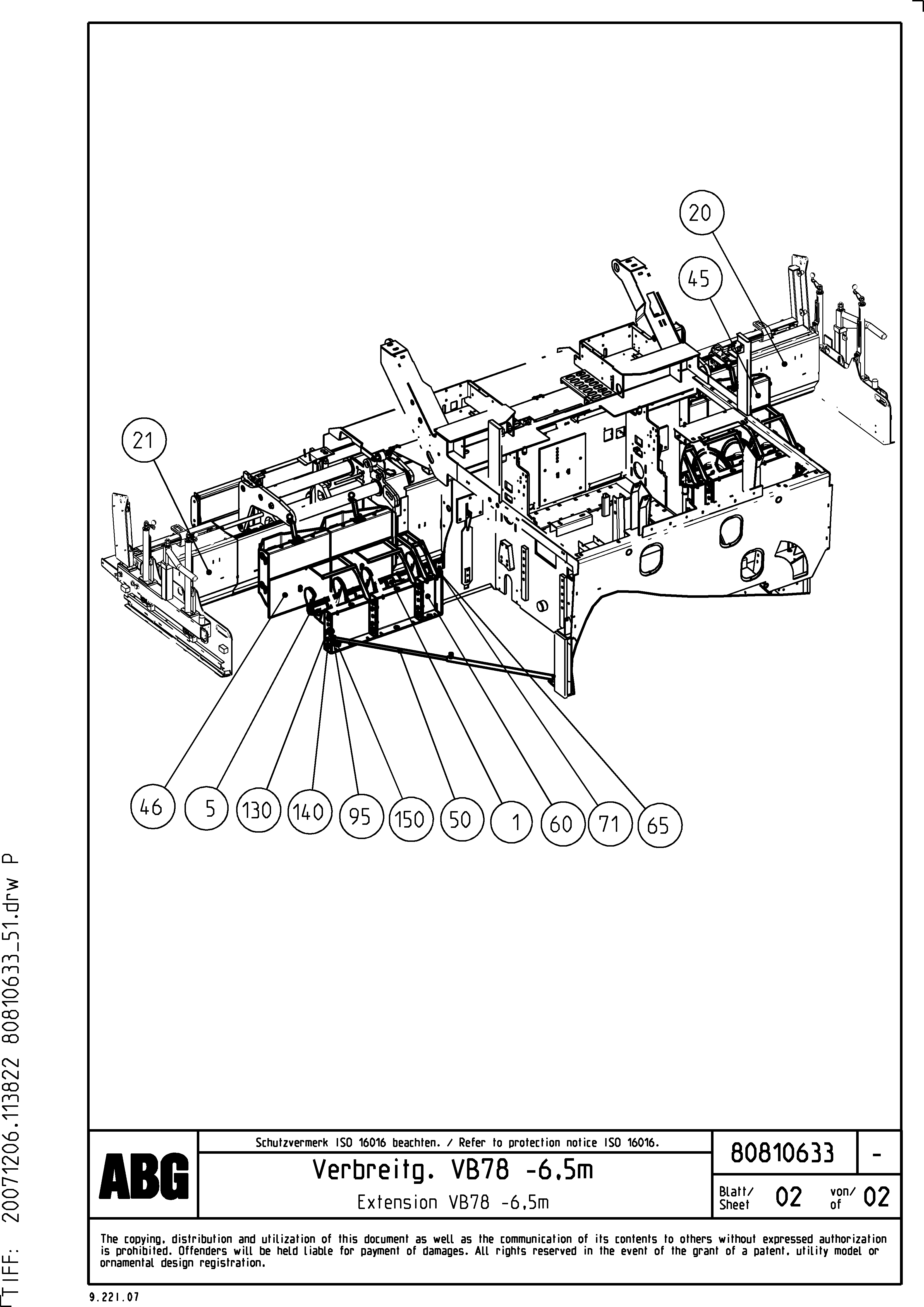 Схема запчастей Volvo ABG5770 - 77586 Combination of support plates per working widths and auger extension VB 78 ETC ATT. SCREED 2,5 - 9,0 M ABG5770, ABG5870, ABG6870