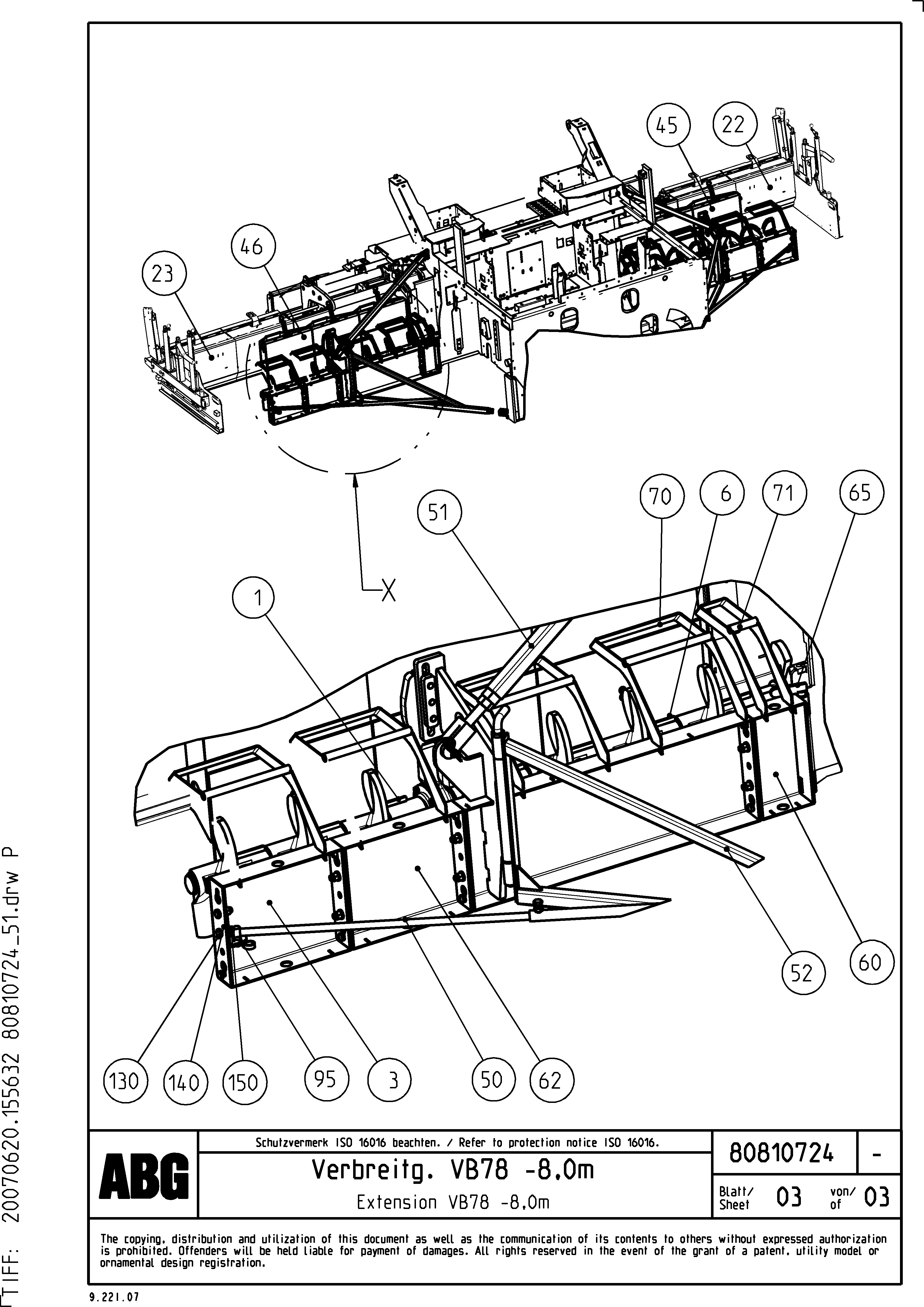 Схема запчастей Volvo ABG5770 - 72436 Attaching screed for extension VB 78 GTC ATT. SCREEDS 2,5 - 9,0M ABG5770, ABG5870, ABG6870