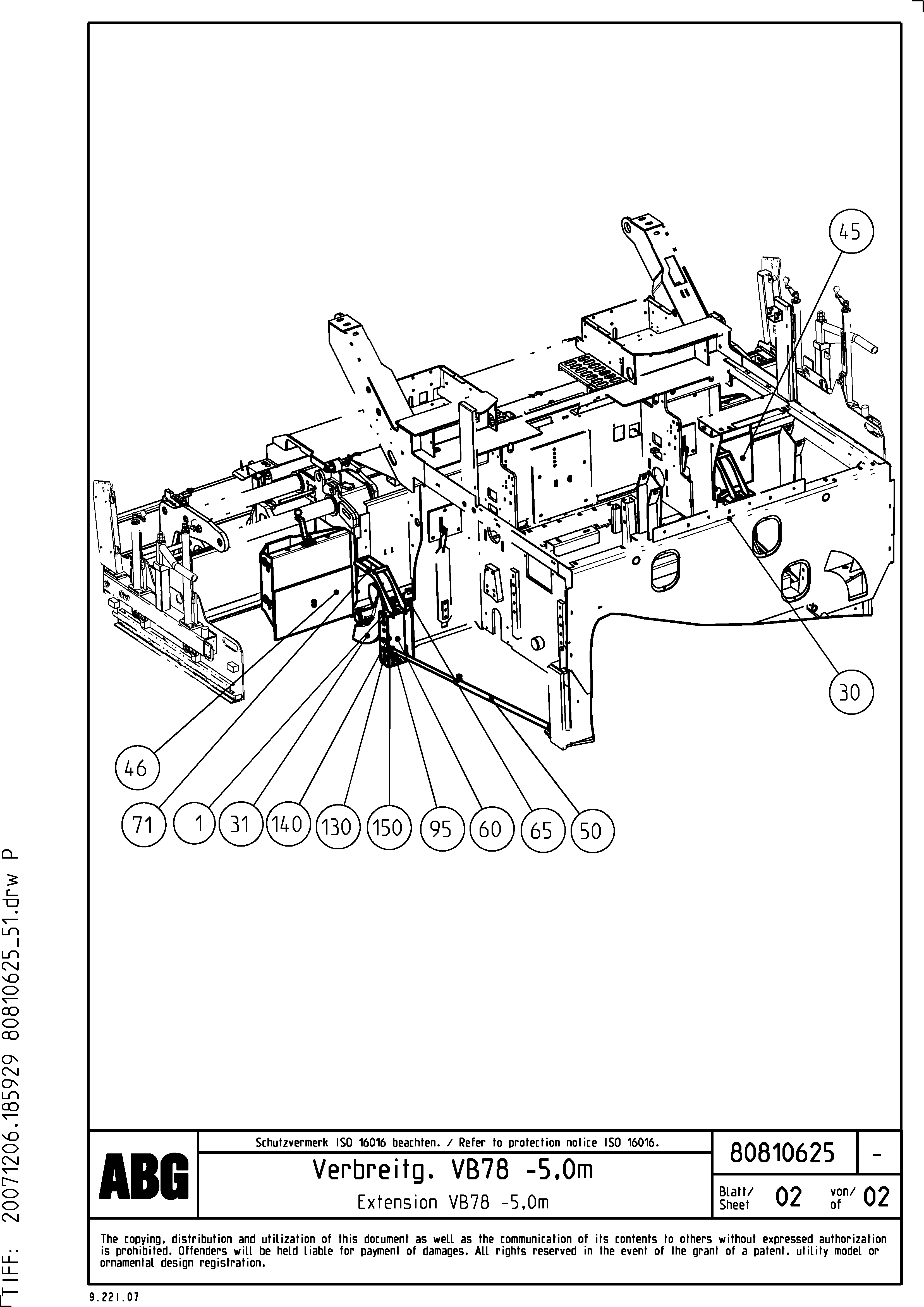 Схема запчастей Volvo ABG5770 - 73755 Extension VB 78 GTC ATT. SCREEDS 2,5 - 9,0M ABG5770, ABG5870, ABG6870