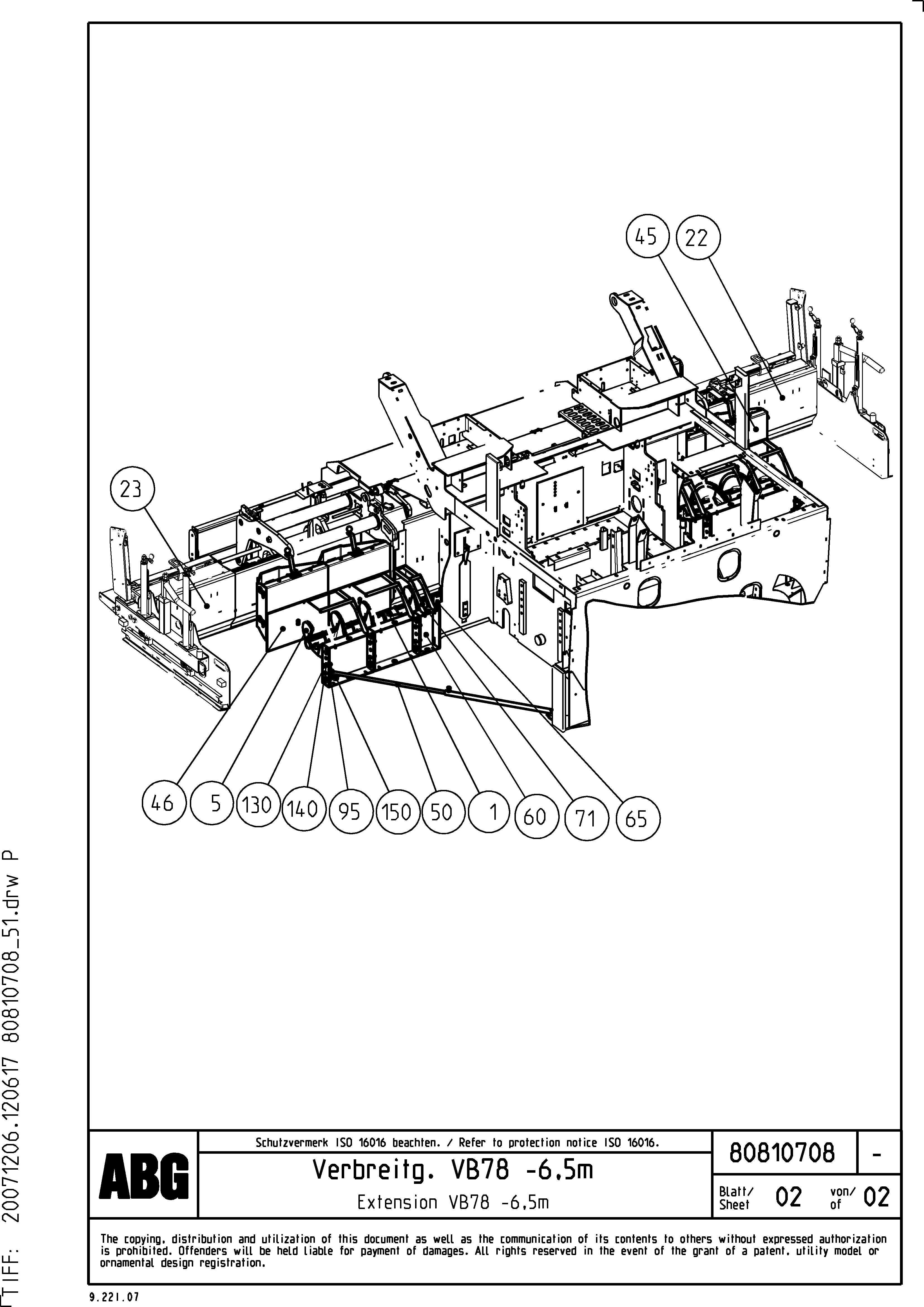 Схема запчастей Volvo ABG5770 - 76884 Extension VB 78 GTC ATT. SCREEDS 2,5 - 9,0M ABG5770, ABG5870, ABG6870