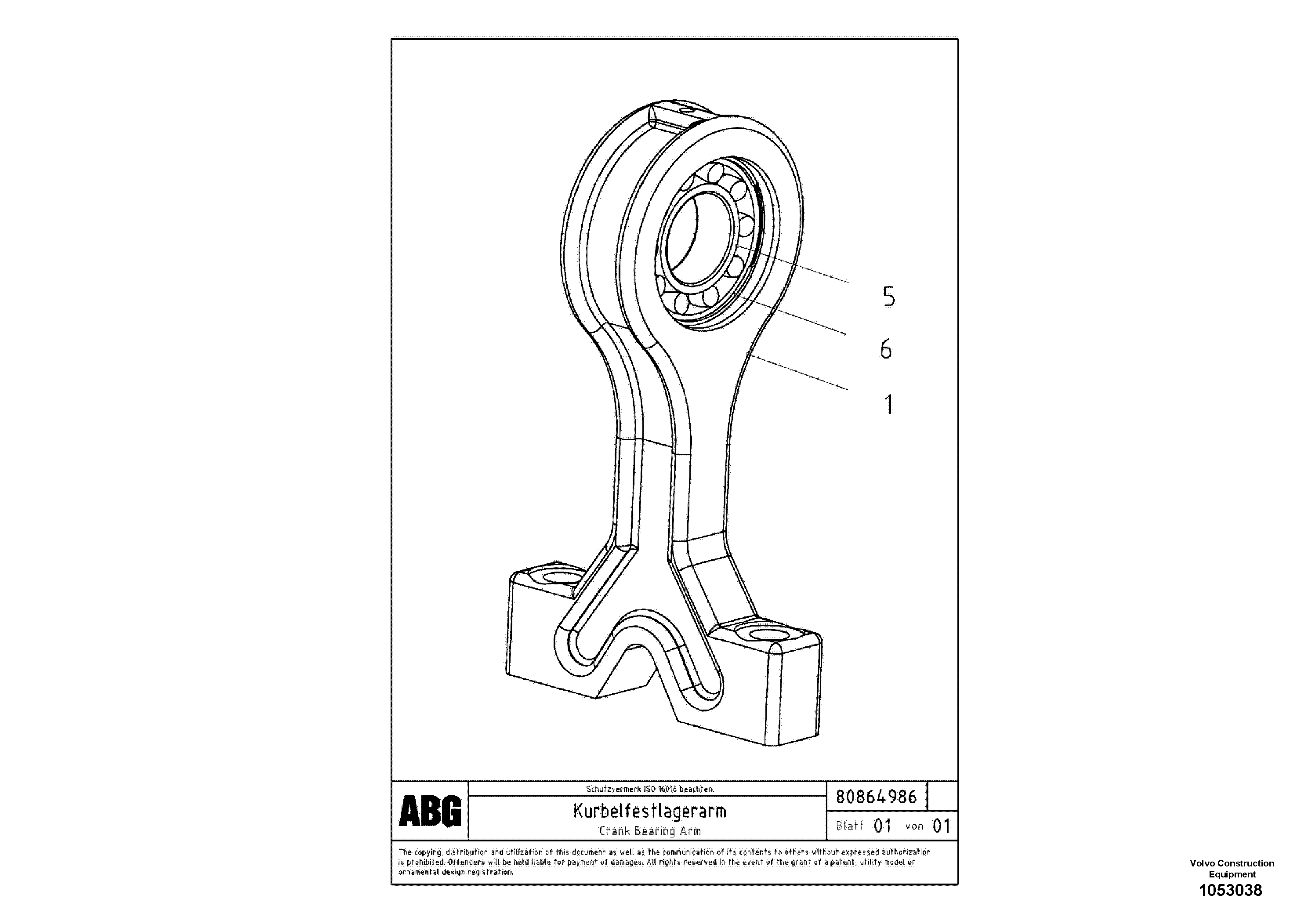 Схема запчастей Volvo ABG5770 - 74079 Crank bearing arm for extension VB 78 ETC ATT. SCREED 2,5 - 9,0 M ABG5770, ABG5870, ABG6870