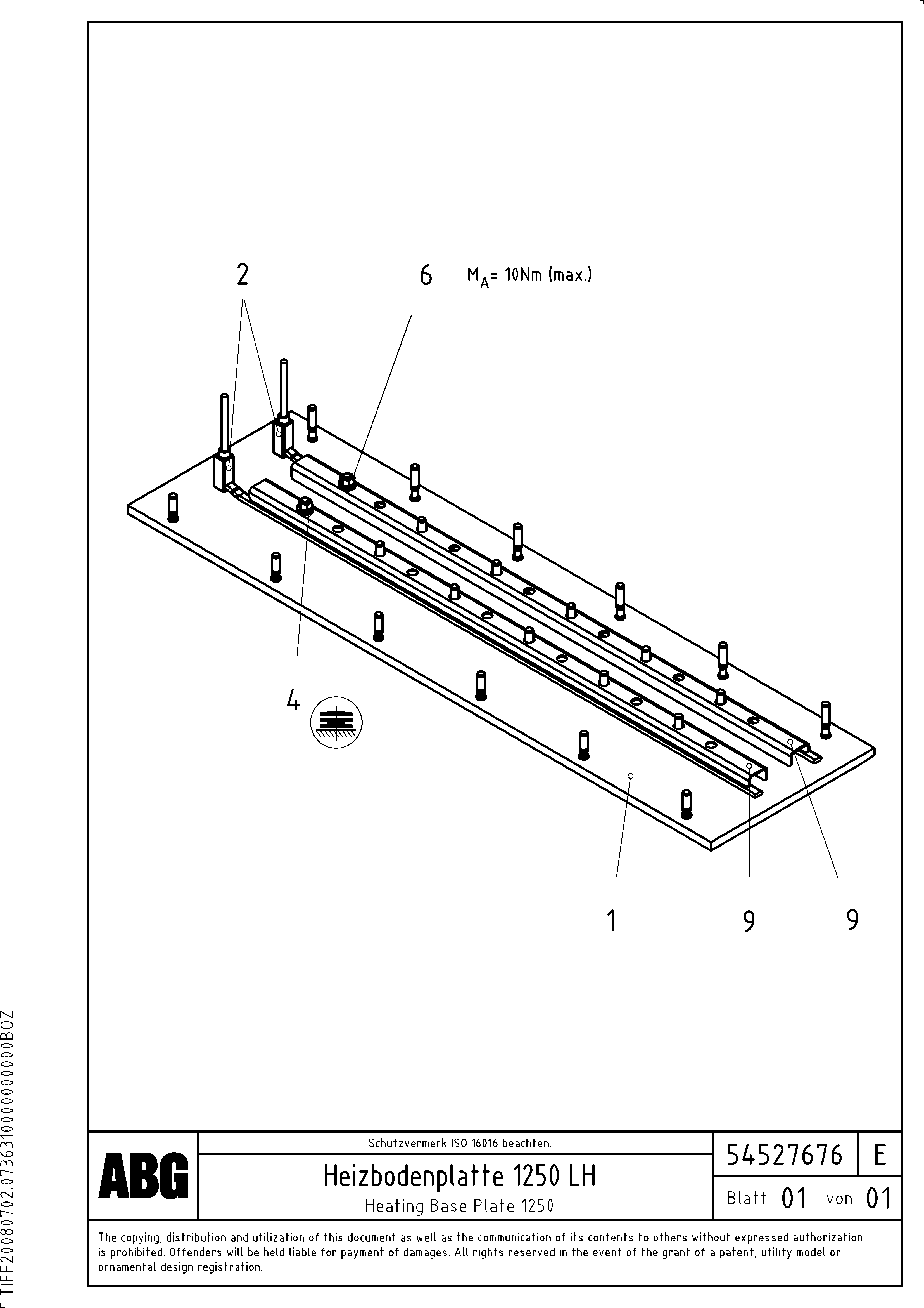 Схема запчастей Volvo ABG5770 - 73198 Heating base plate for extension VB 78 ETC ATT. SCREED 2,5 - 9,0 M ABG5770, ABG5870, ABG6870