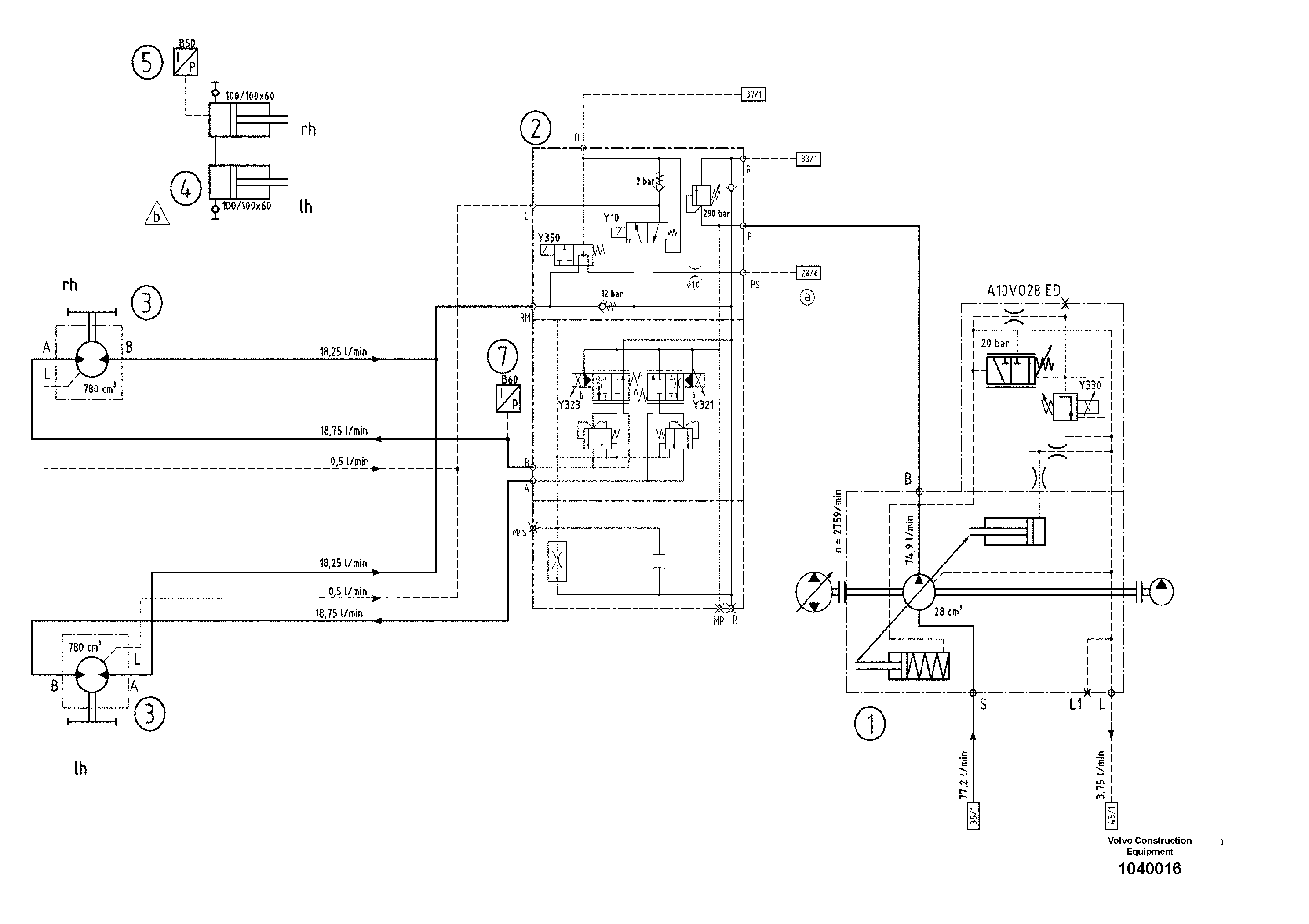 Схема запчастей Volvo ABG5770 - 92967 Hydraulic diagram ABG5770 S/N 20740 -