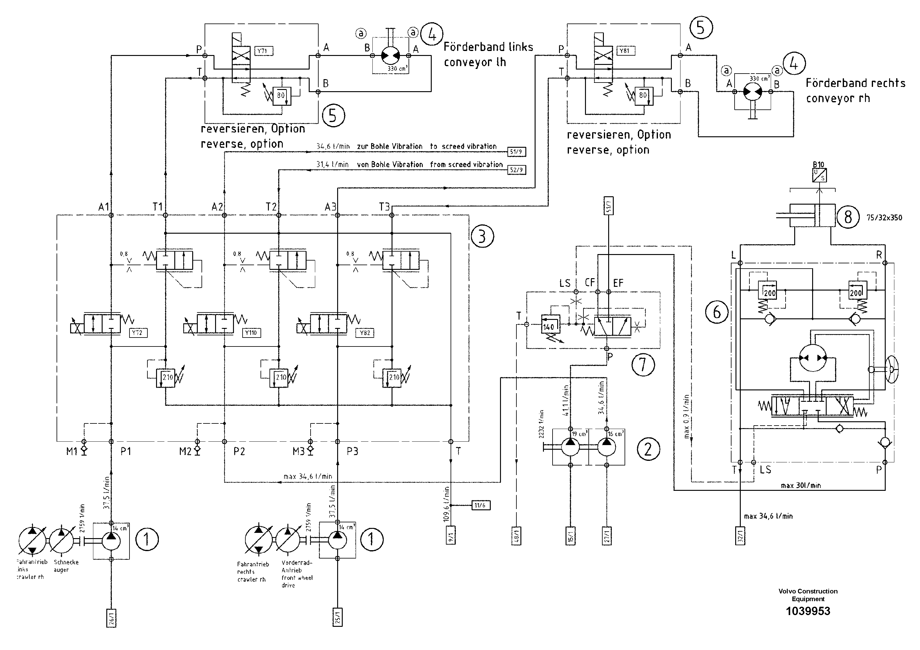 Схема запчастей Volvo ABG5770 - 94528 Hydraulic diagram ABG5770 S/N 20740 -