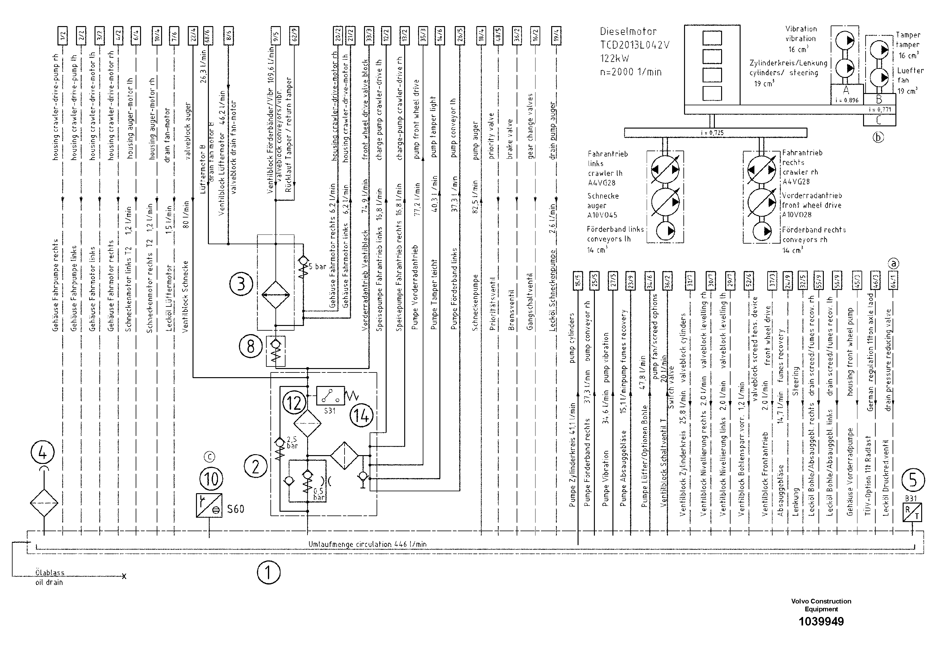 Схема запчастей Volvo ABG5870 - 34113 Hydraulic diagram ABG5870 S/N 22058 -