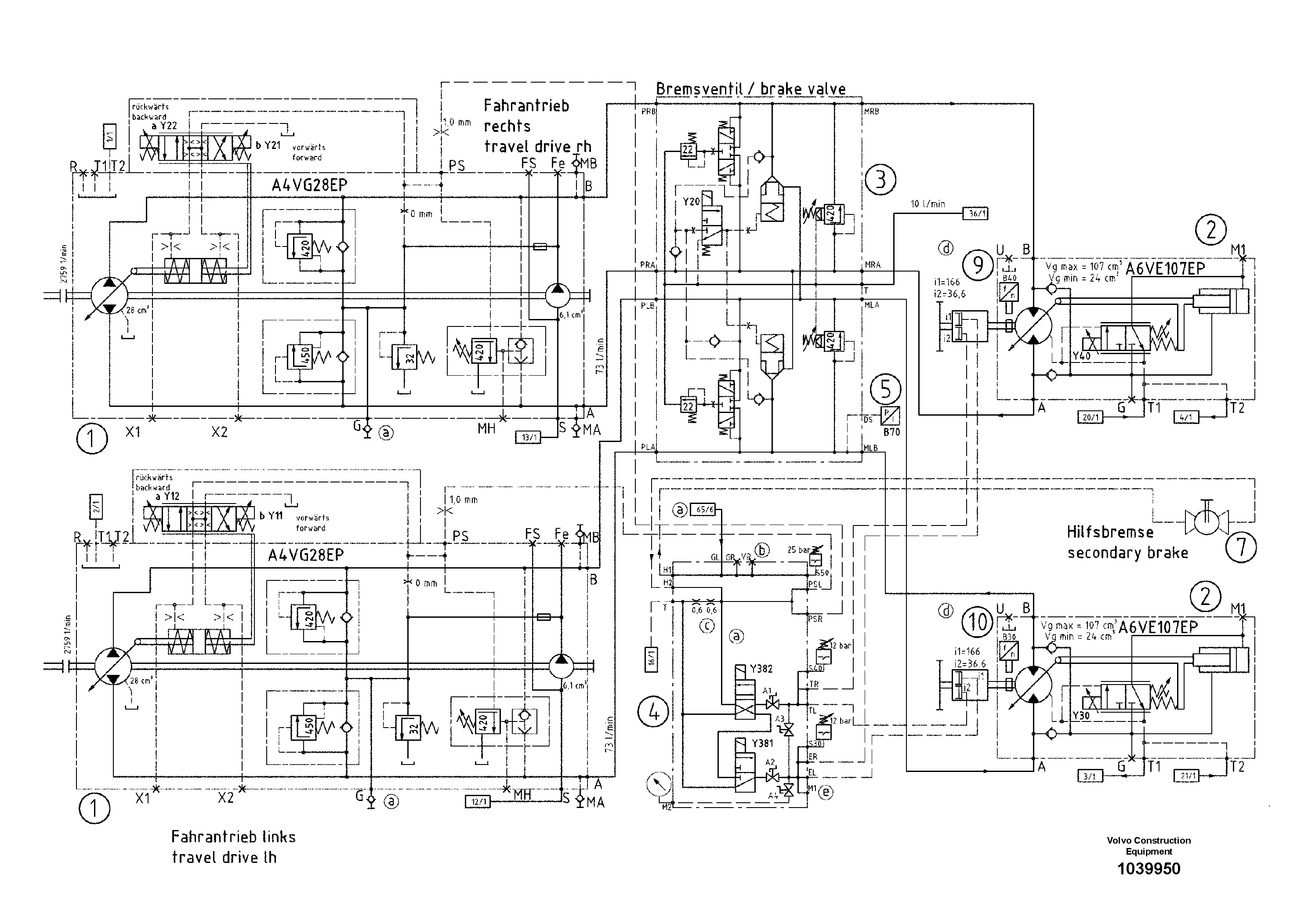 Схема запчастей Volvo ABG5870 - 52923 Hydraulic diagram ABG5870 S/N 22058 -