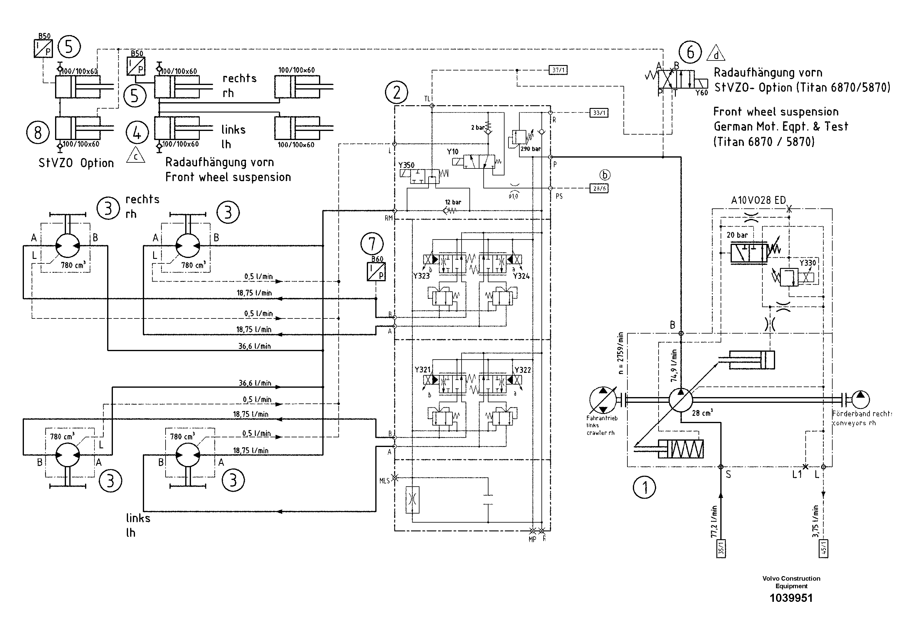 Схема запчастей Volvo ABG6870 - 57037 Hydraulic diagram ABG6870 S/N 20735 -