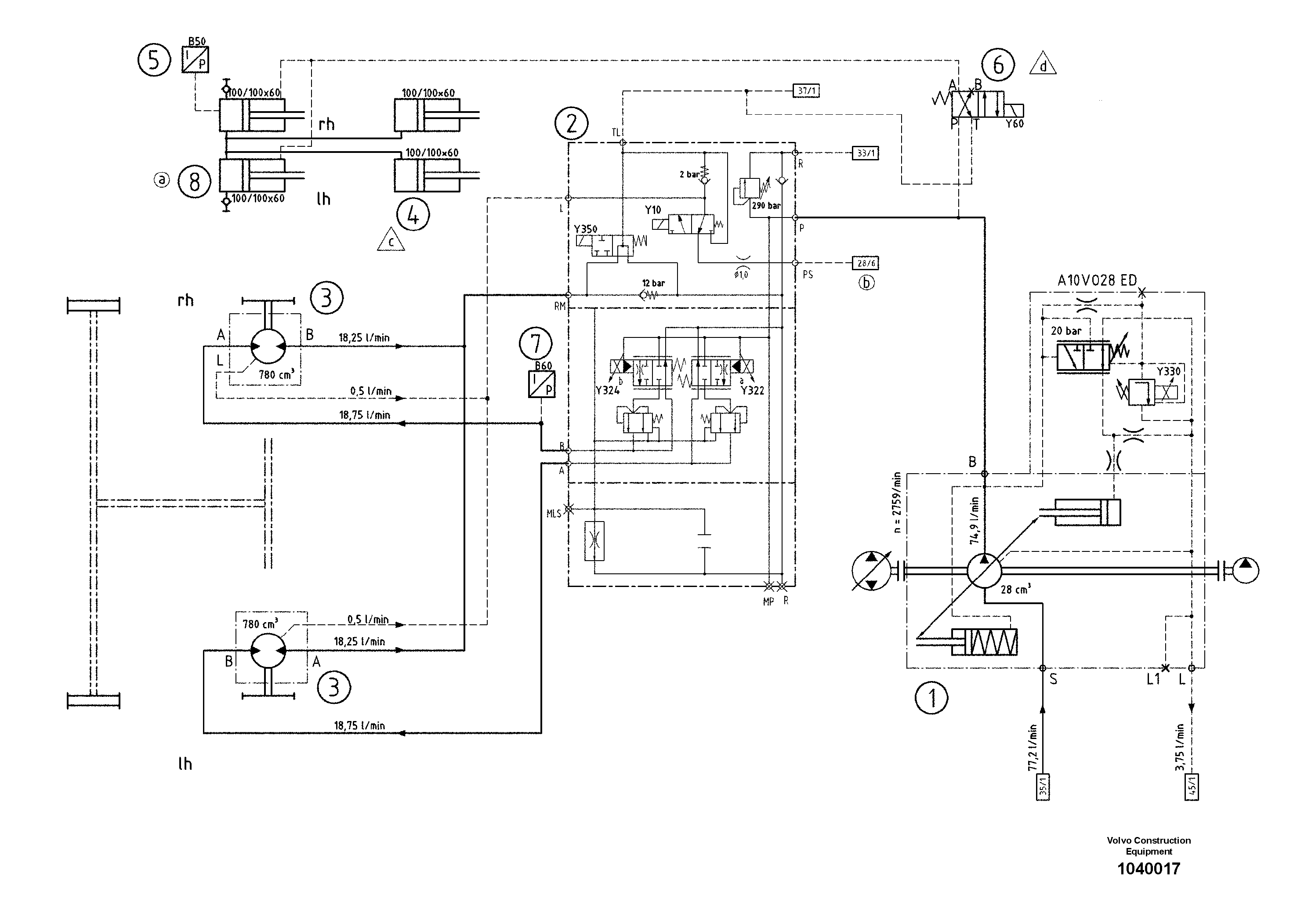 Схема запчастей Volvo ABG6870 - 57039 Hydraulic diagram ABG6870 S/N 20735 -