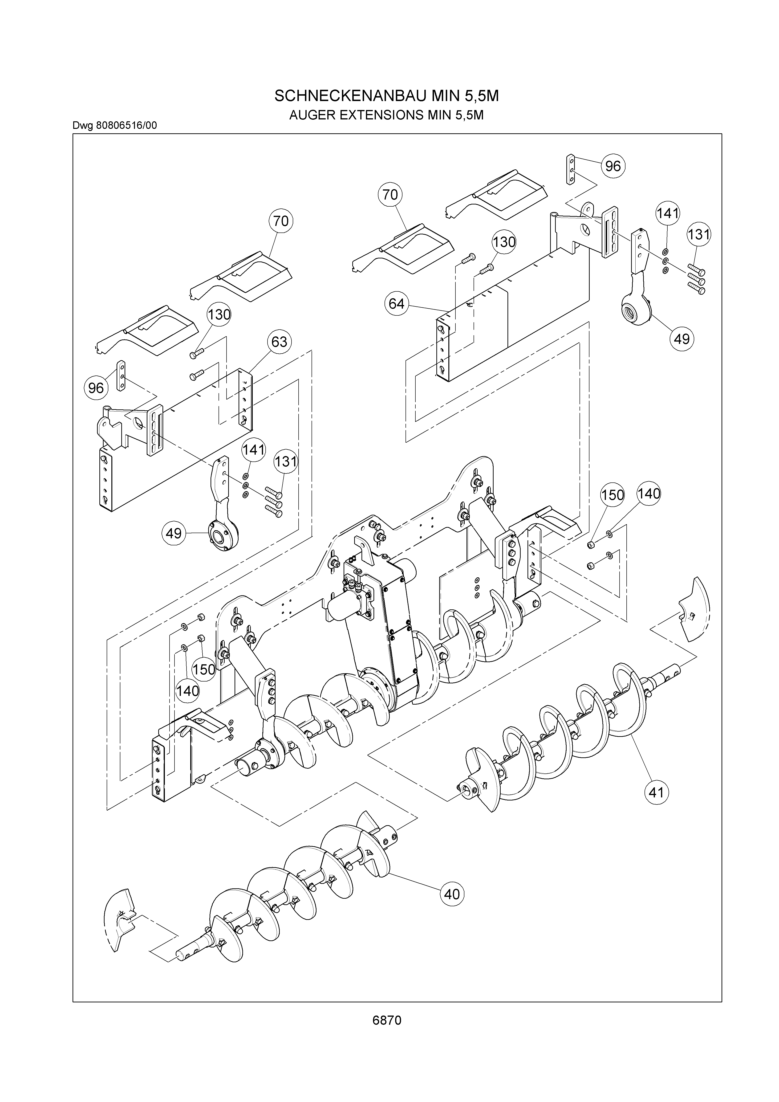 Схема запчастей Volvo ABG6870 - 95415 Auger extension VB 88 ETC ATT. SCREED 3,0 - 9,0 M ABG6870