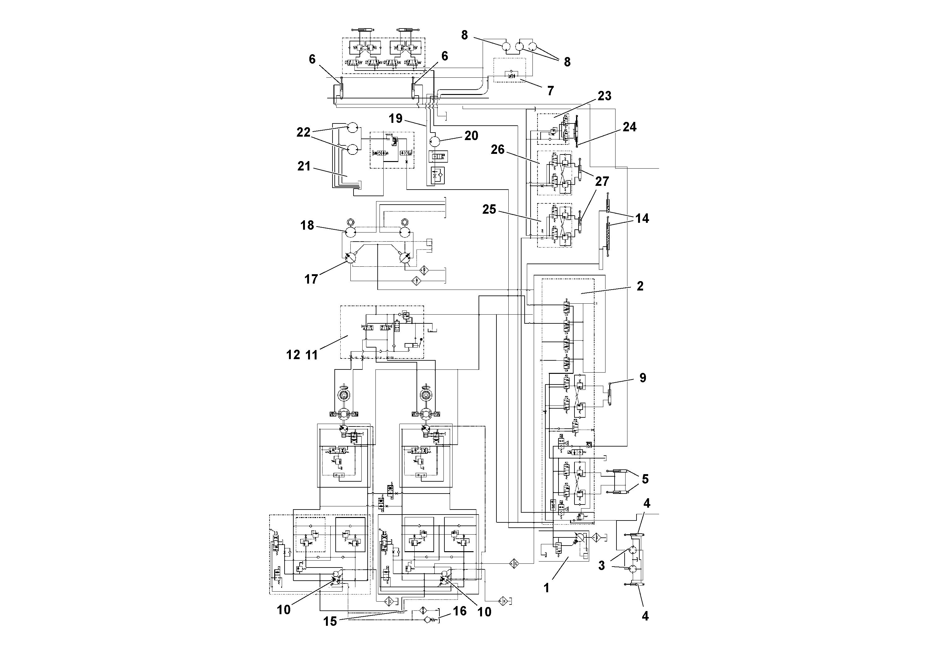 Схема запчастей Volvo PF161 - 89360 Hydraulic diagram PF161 S/N 197506 -