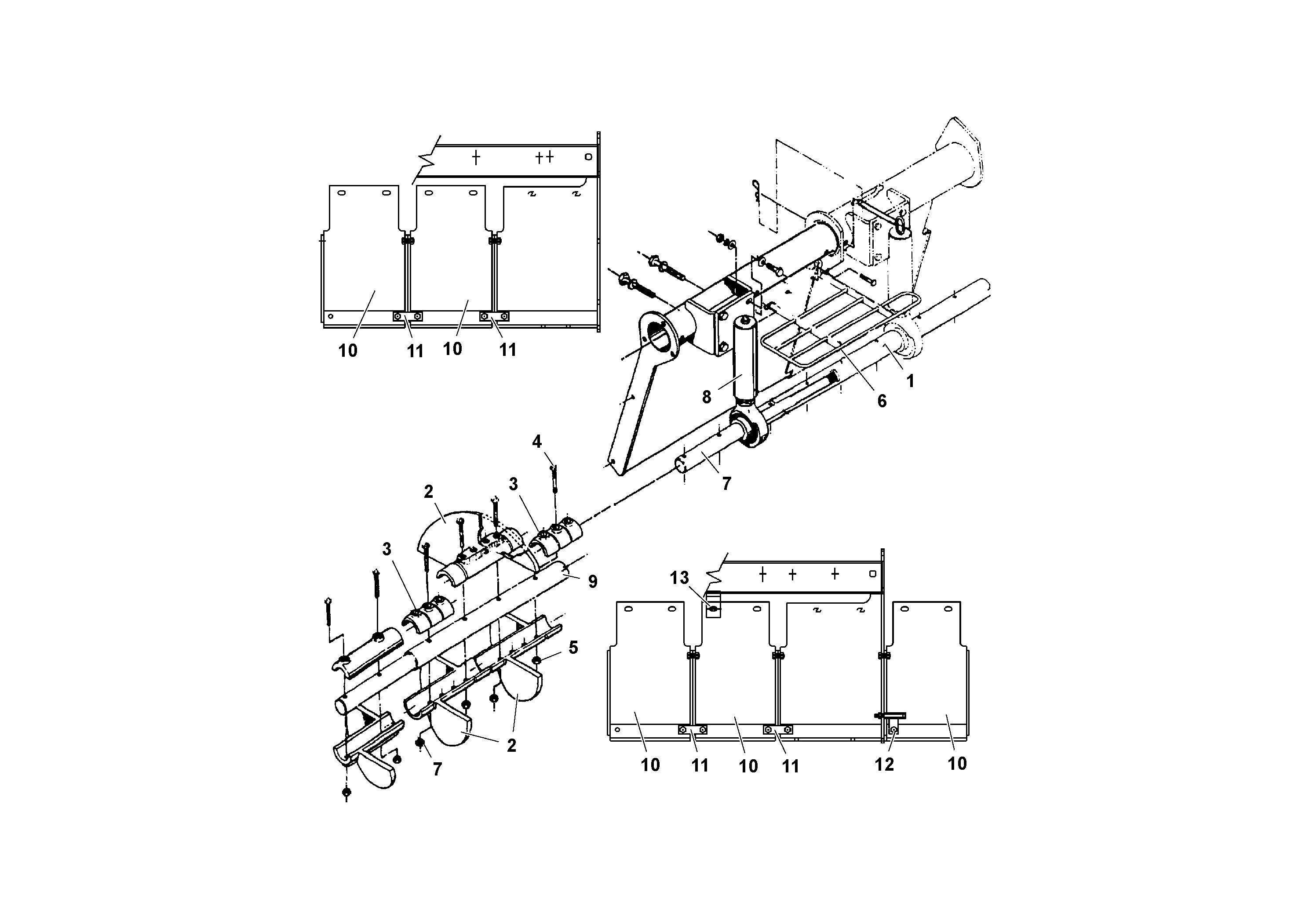 Схема запчастей Volvo PF161 - 104618 Auger & Tunnel/guard Ext. Arrangements, 14 & 16 PF161 S/N 197506 -