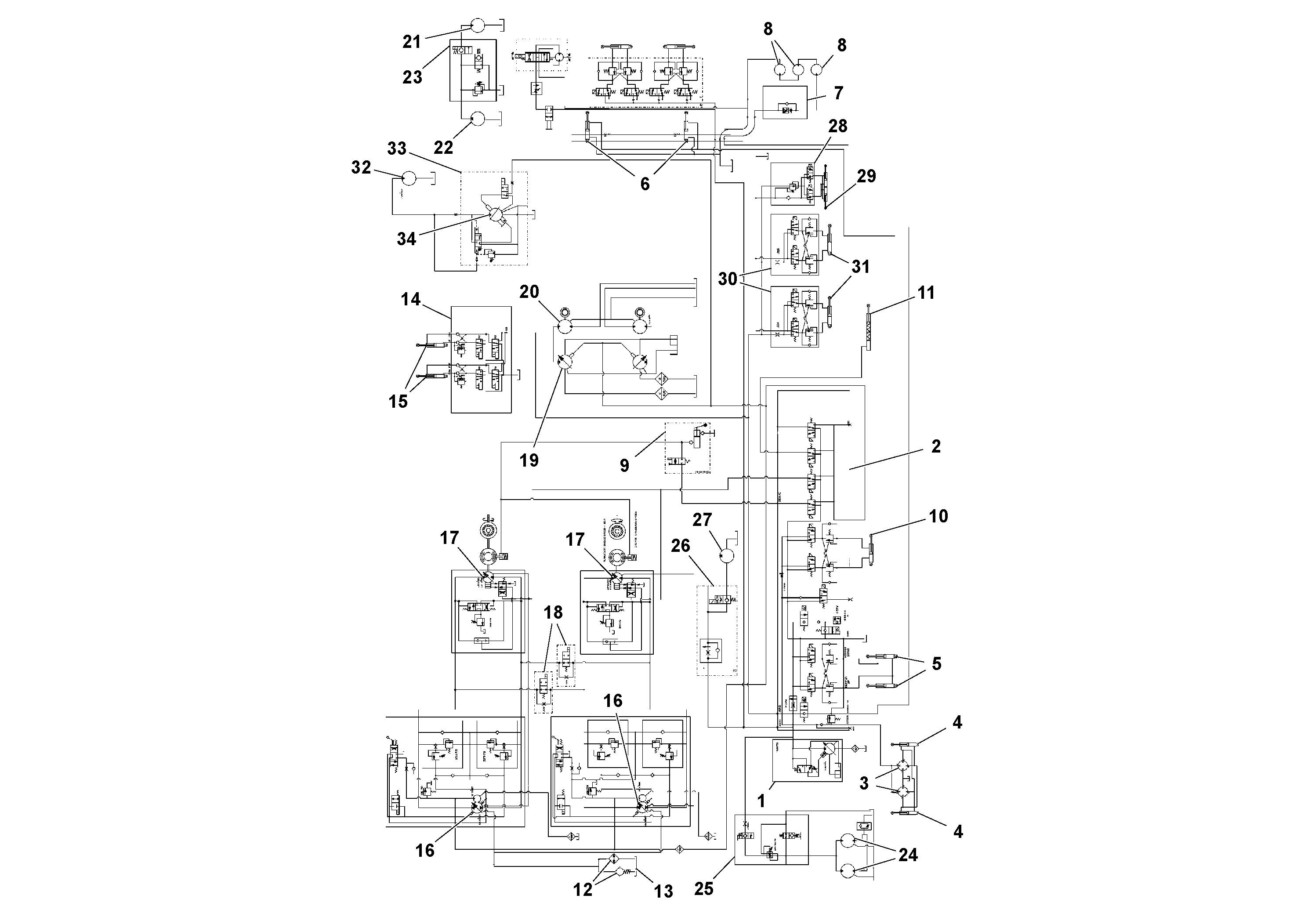 Схема запчастей Volvo PF2181 - 92591 Hydraulic diagram PF2181 S/N 197473-