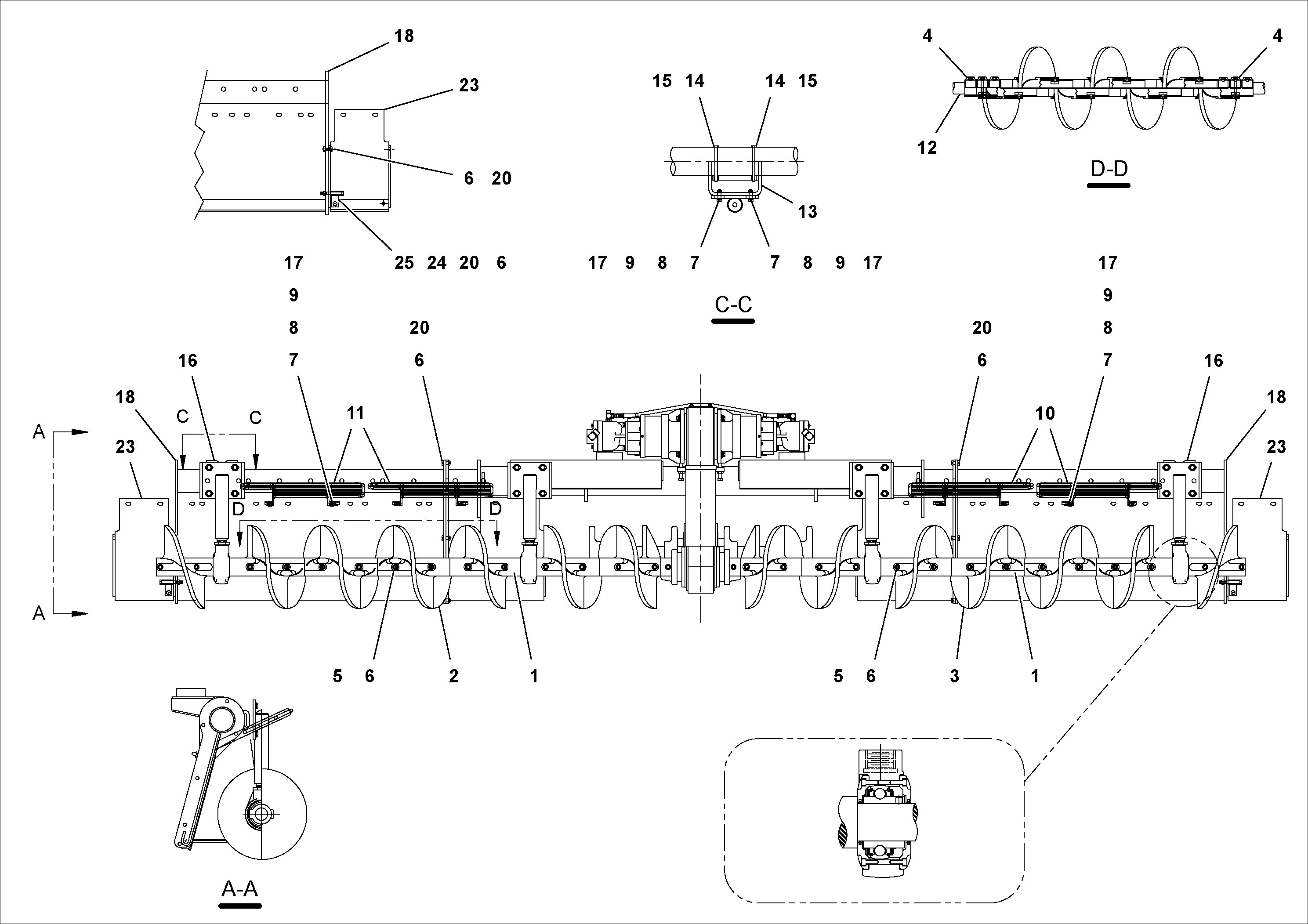 Схема запчастей Volvo PF2181 - 104304 Auger and Tunnel/guard Extension Arrangements PF2181 S/N 197473-