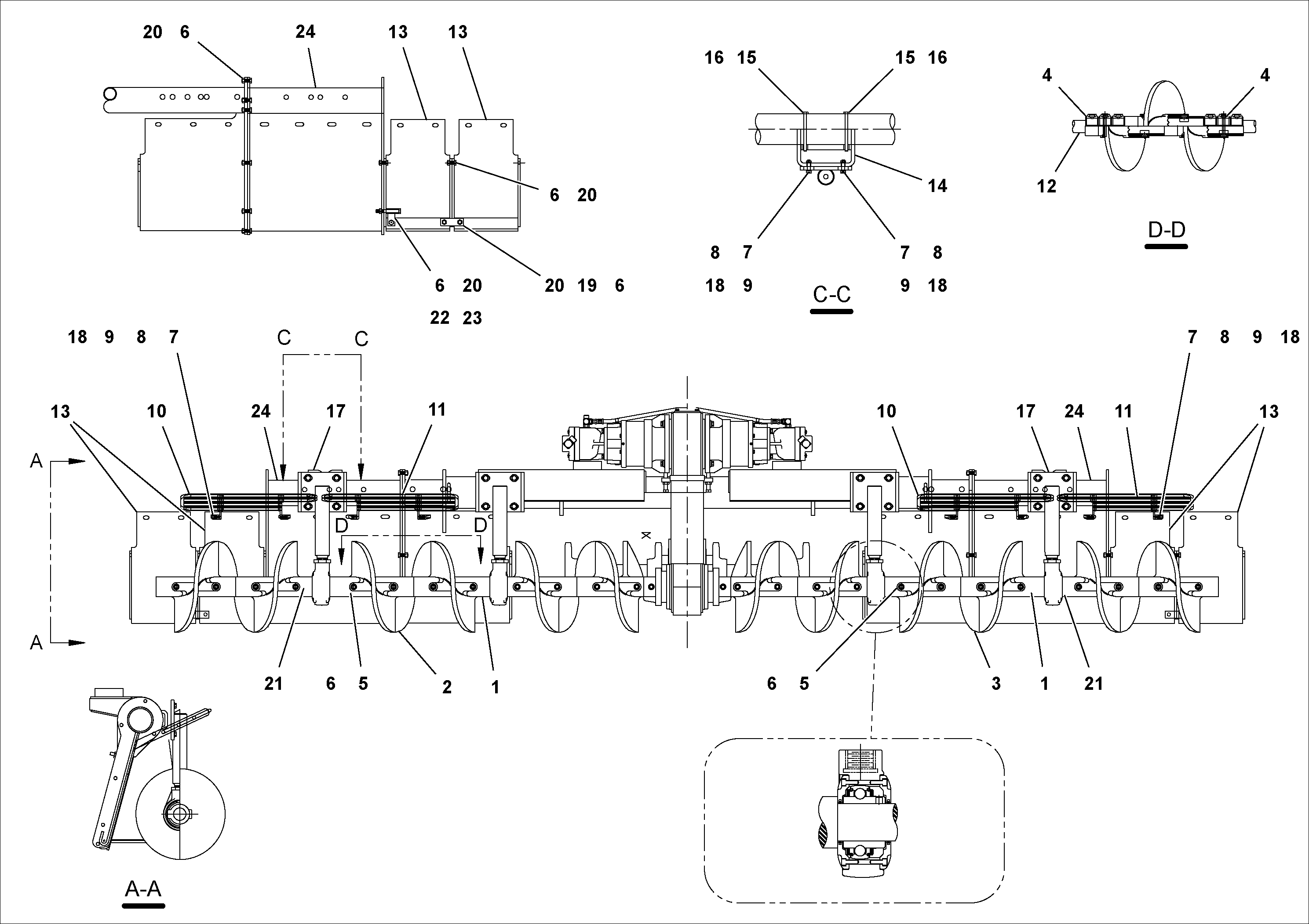 Схема запчастей Volvo PF2181 - 104628 Auger and Tunnel/guard Extension Arrangements PF2181 S/N 197473-