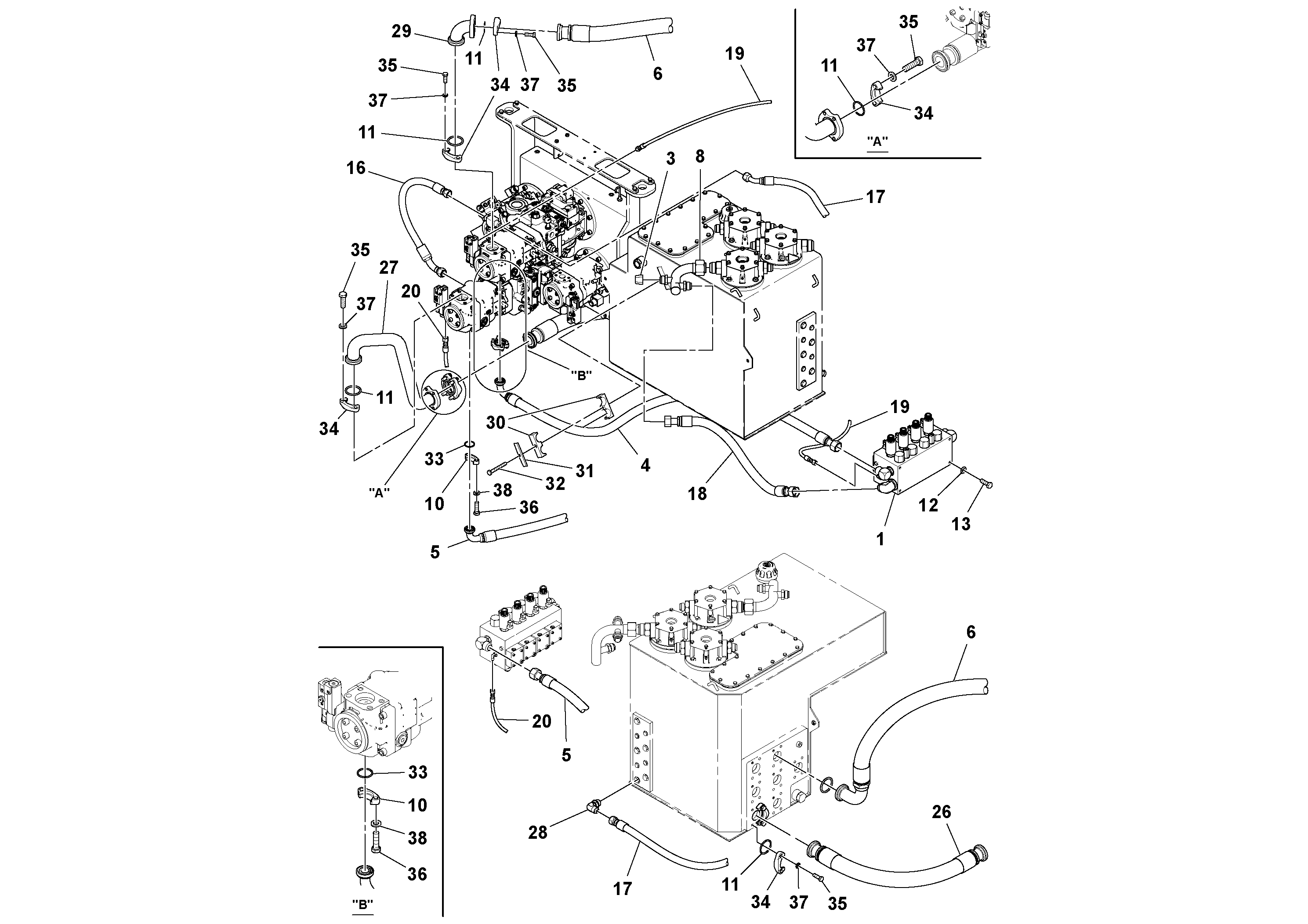 Схема запчастей Volvo PF6160 - 96384 Hydraulic Feeder Installation PF6160/PF6170