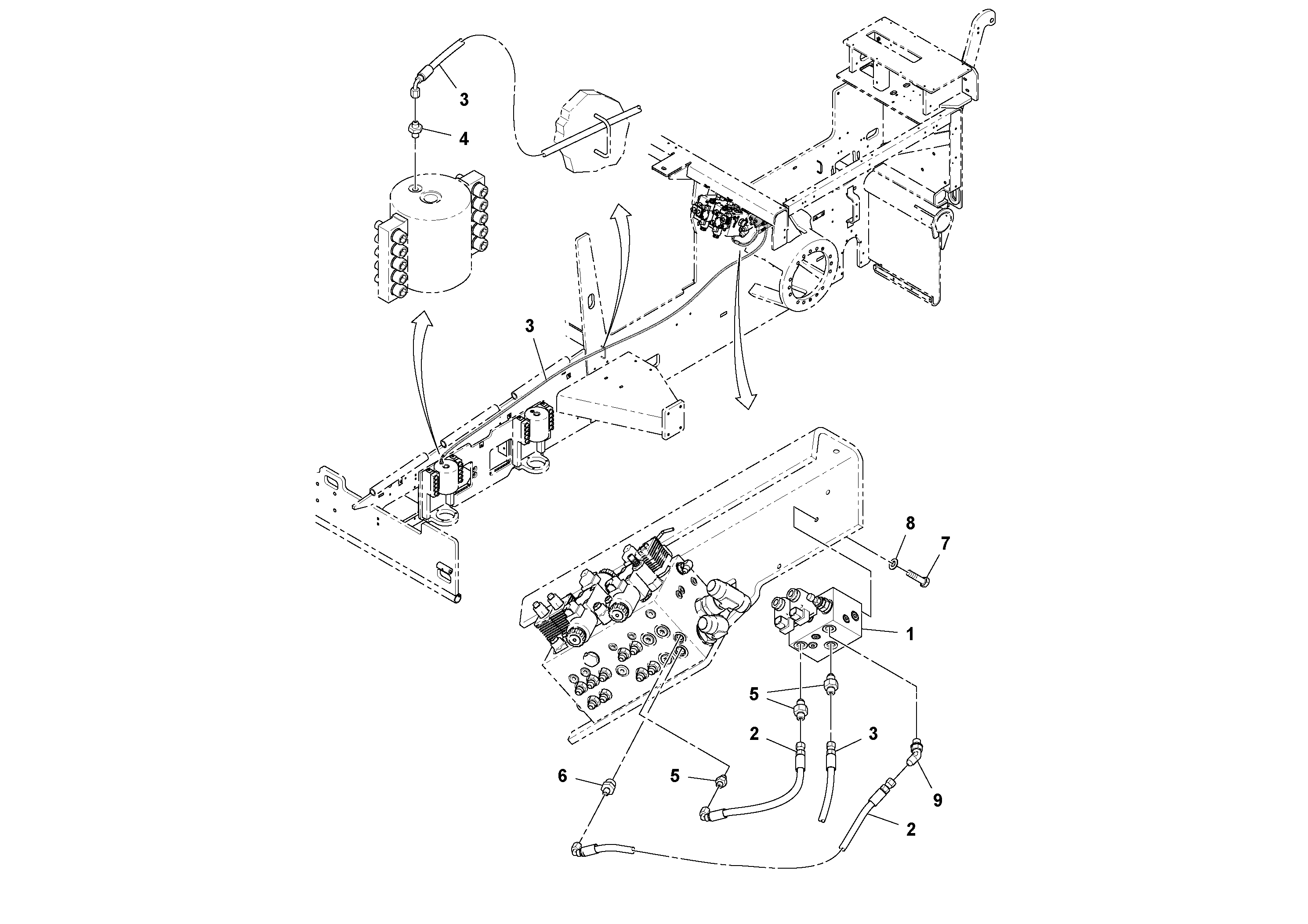 Схема запчастей Volvo PF6160 - 93958 Bogie Cylinder Hydraulic Installation PF6160/PF6170